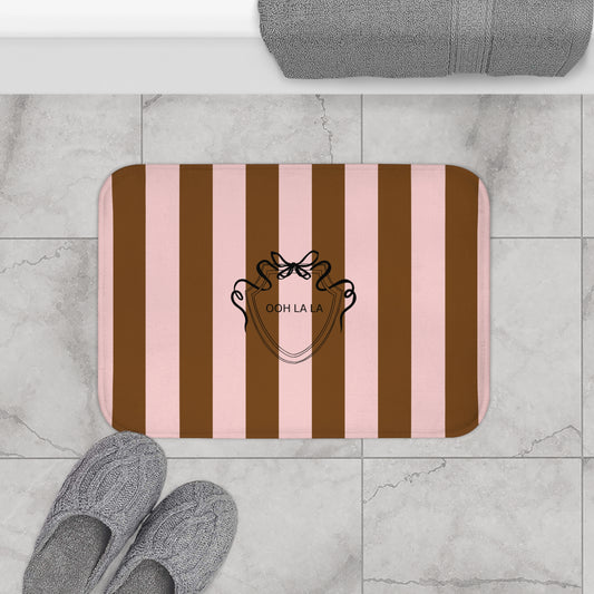 Ooh La La Pink and Brown Striped Bath Mat