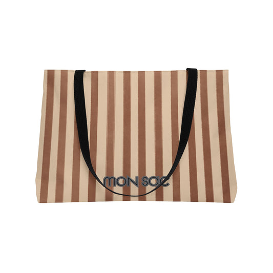 Striped tote bag with 'mon sac' branding on a white background