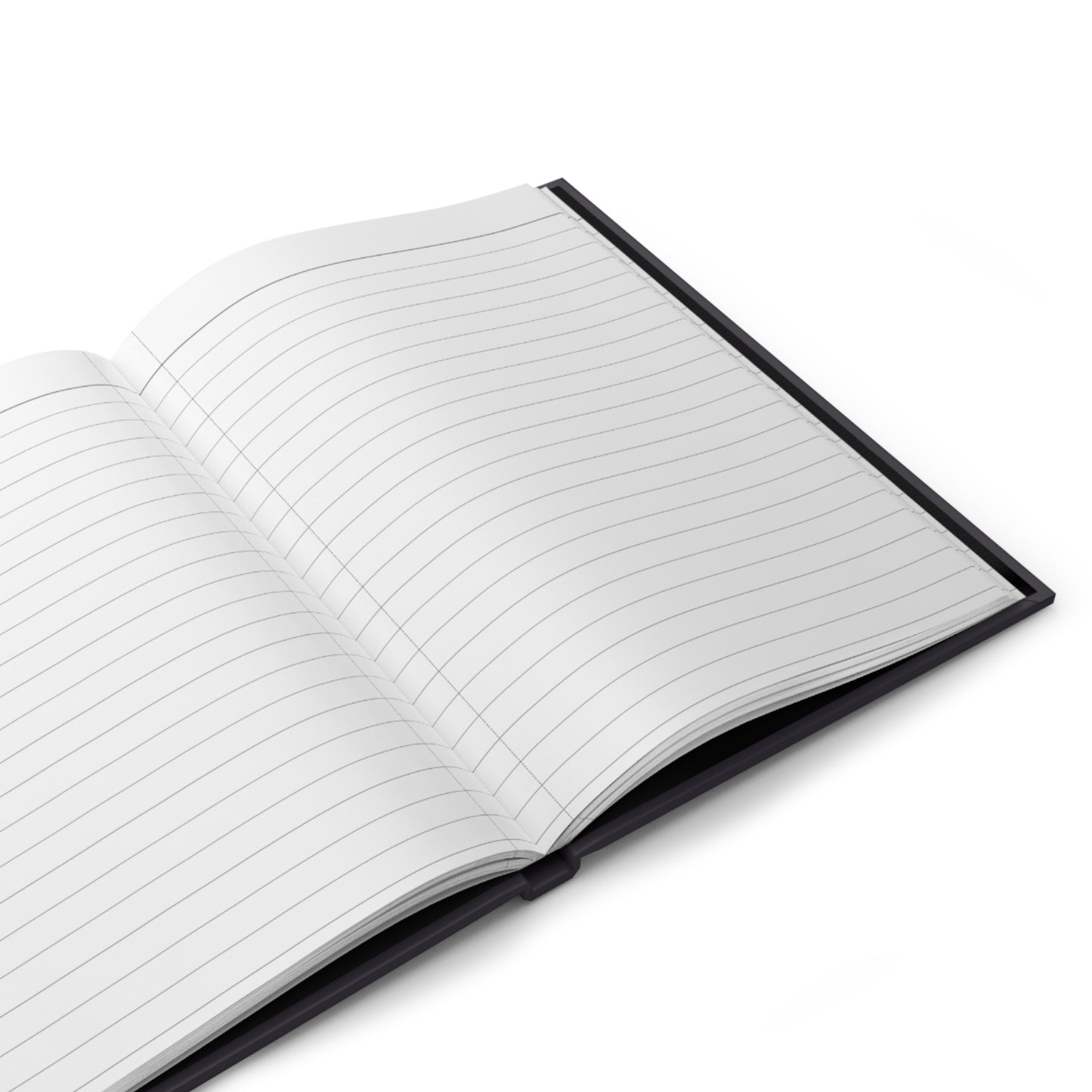 Open notebook with lined pages on a white background
