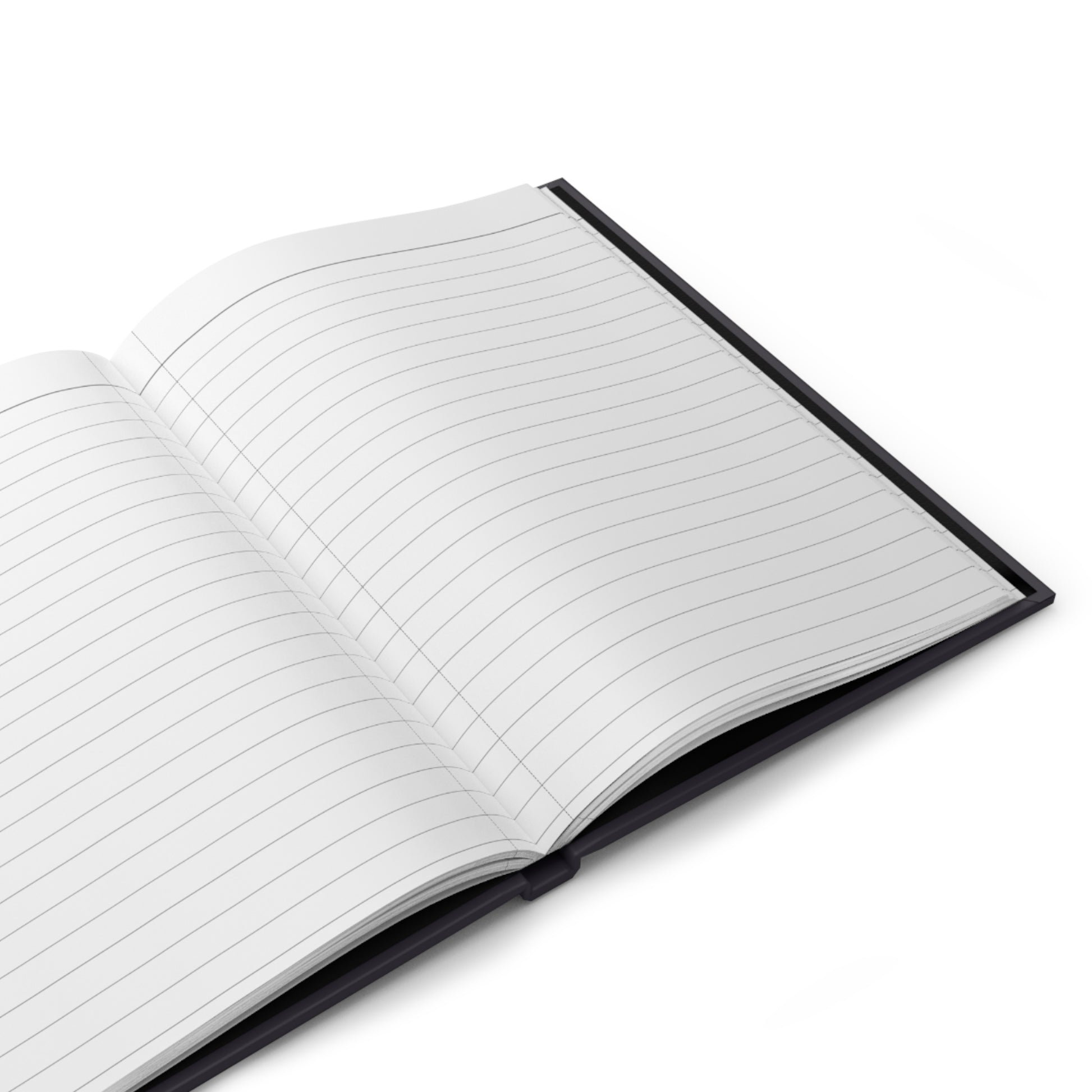 Open notebook with lined pages on a white background
