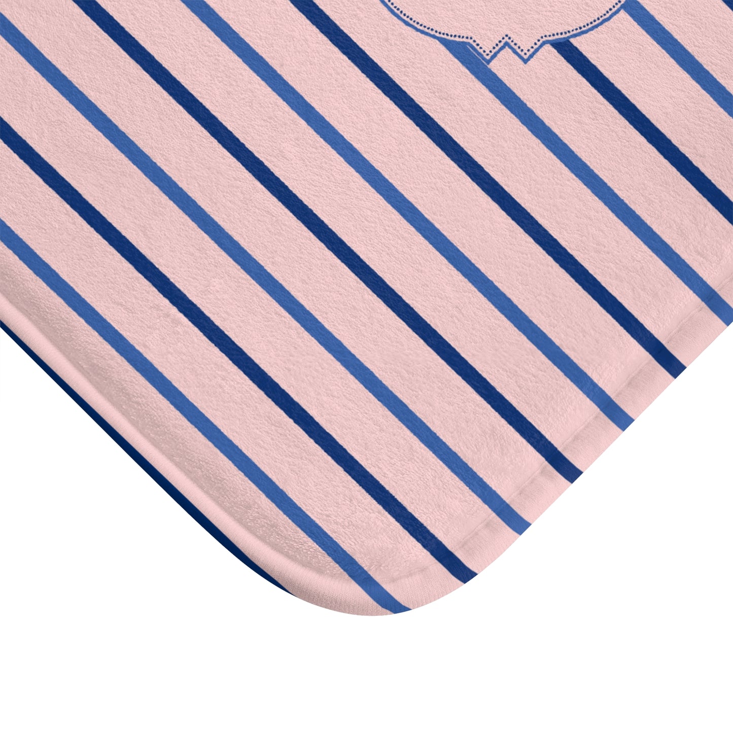 Le Bain Striped Navy/Pink Bath Mat | French Spa Bathroom Accent