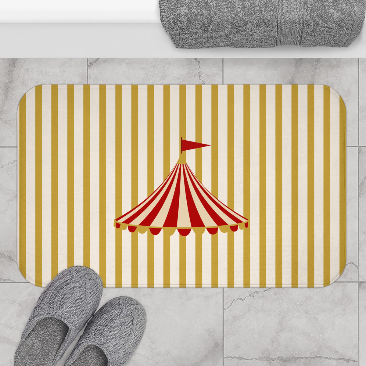Vintage Circus Top Bath Mat with Striped Nursery Design