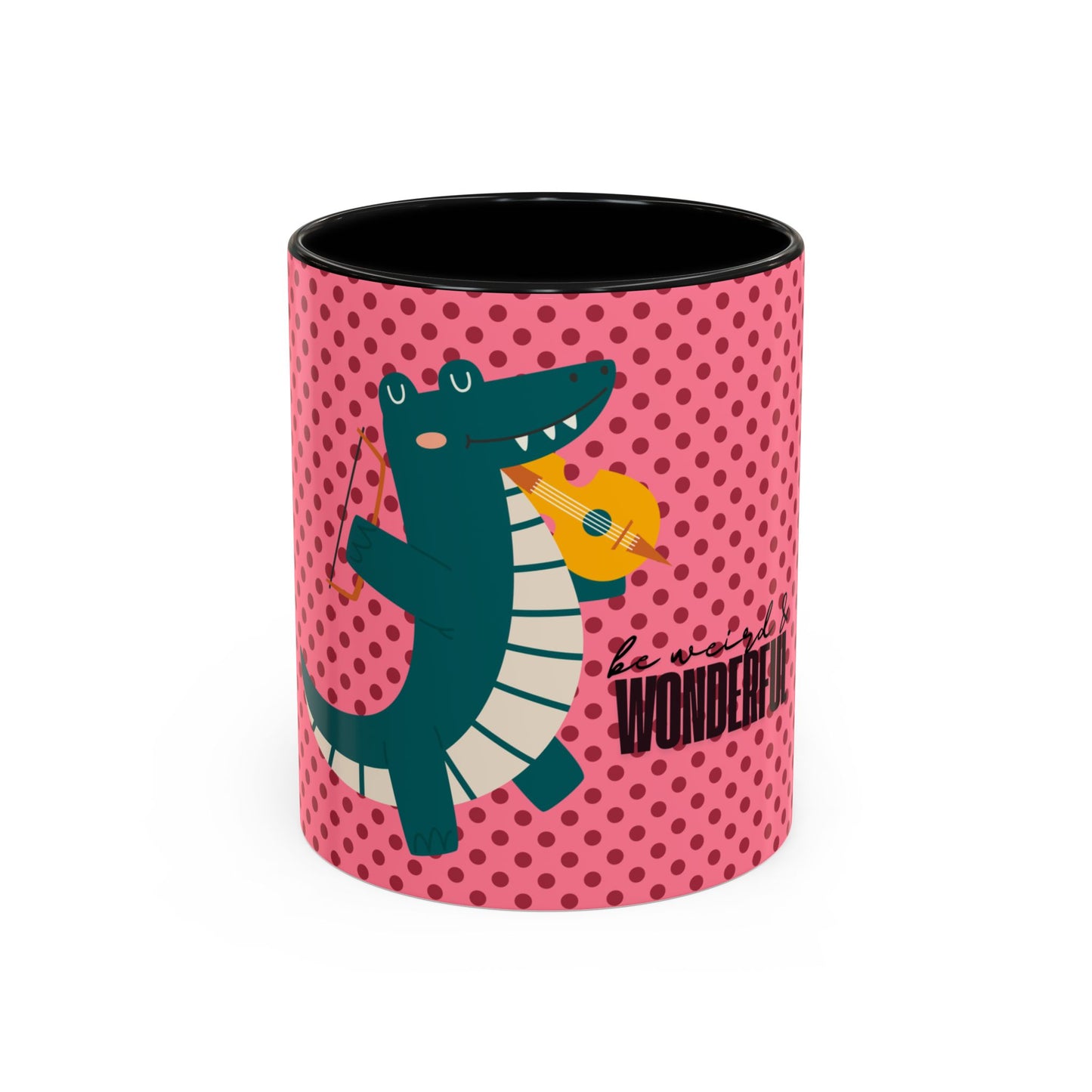Crocodile "Be Weird & Wonderful" Coffee Mug – Playful Pink Polka Dot Accent Mug