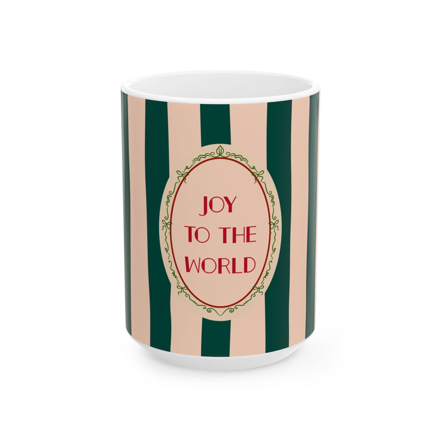 Joy to the World Ceramic Mug — Striped Holiday Coffee Cup (11oz & 15oz)
