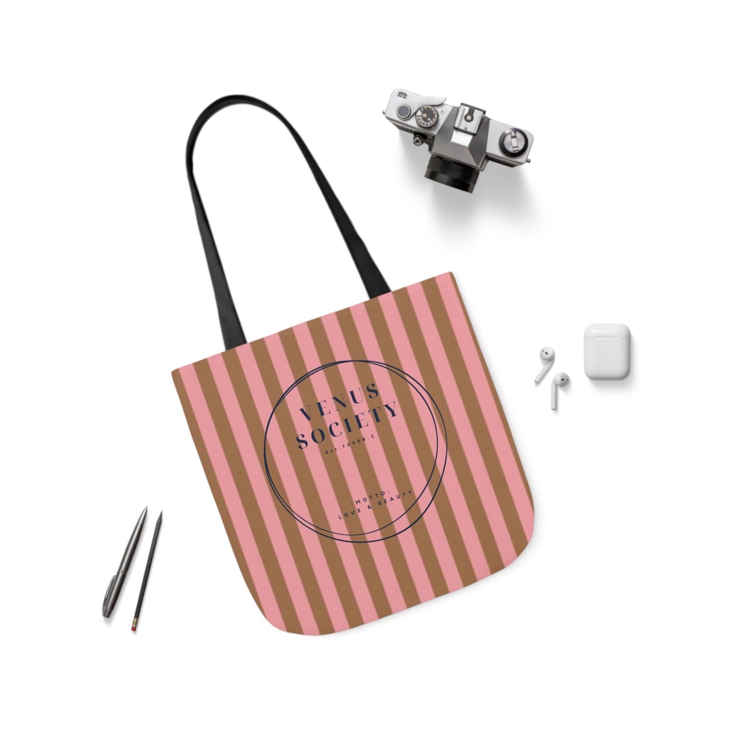 Preppy Pink and Brown Striped Venus Canvas Tote, Venus Society