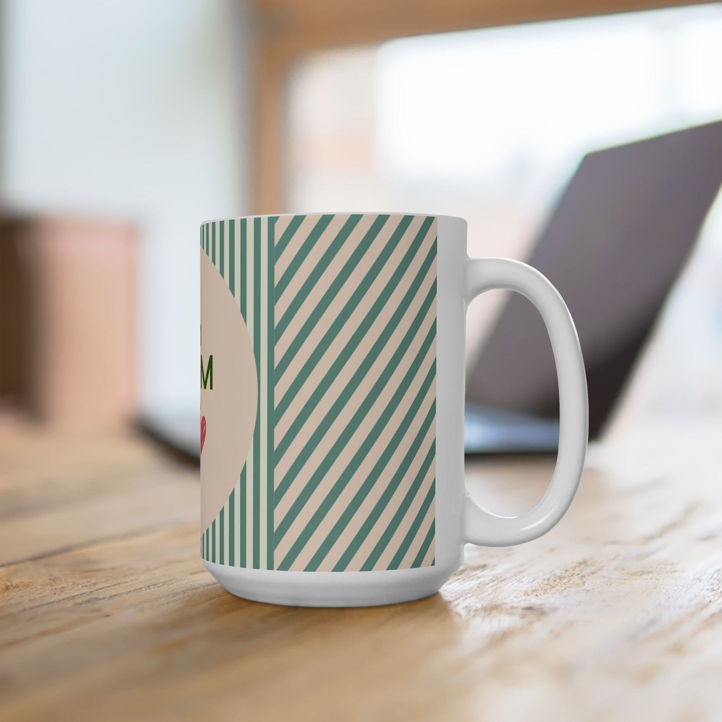 No.1 Mom Ceramic Mug — Green Striped Mother's Day Gift (11oz/15oz)