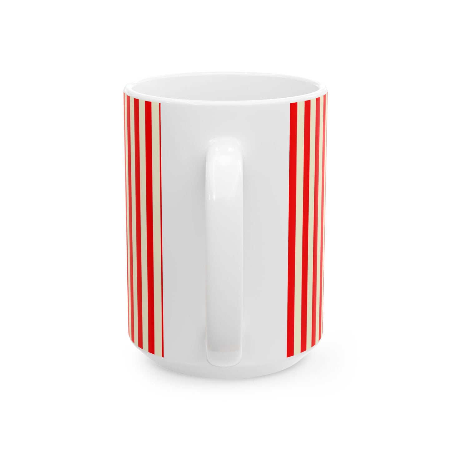 White mug with red stripes on a white background