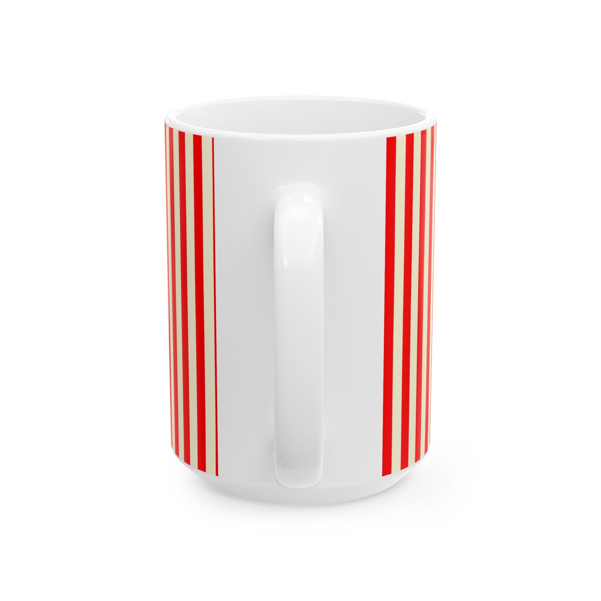 White mug with red stripes on a white background