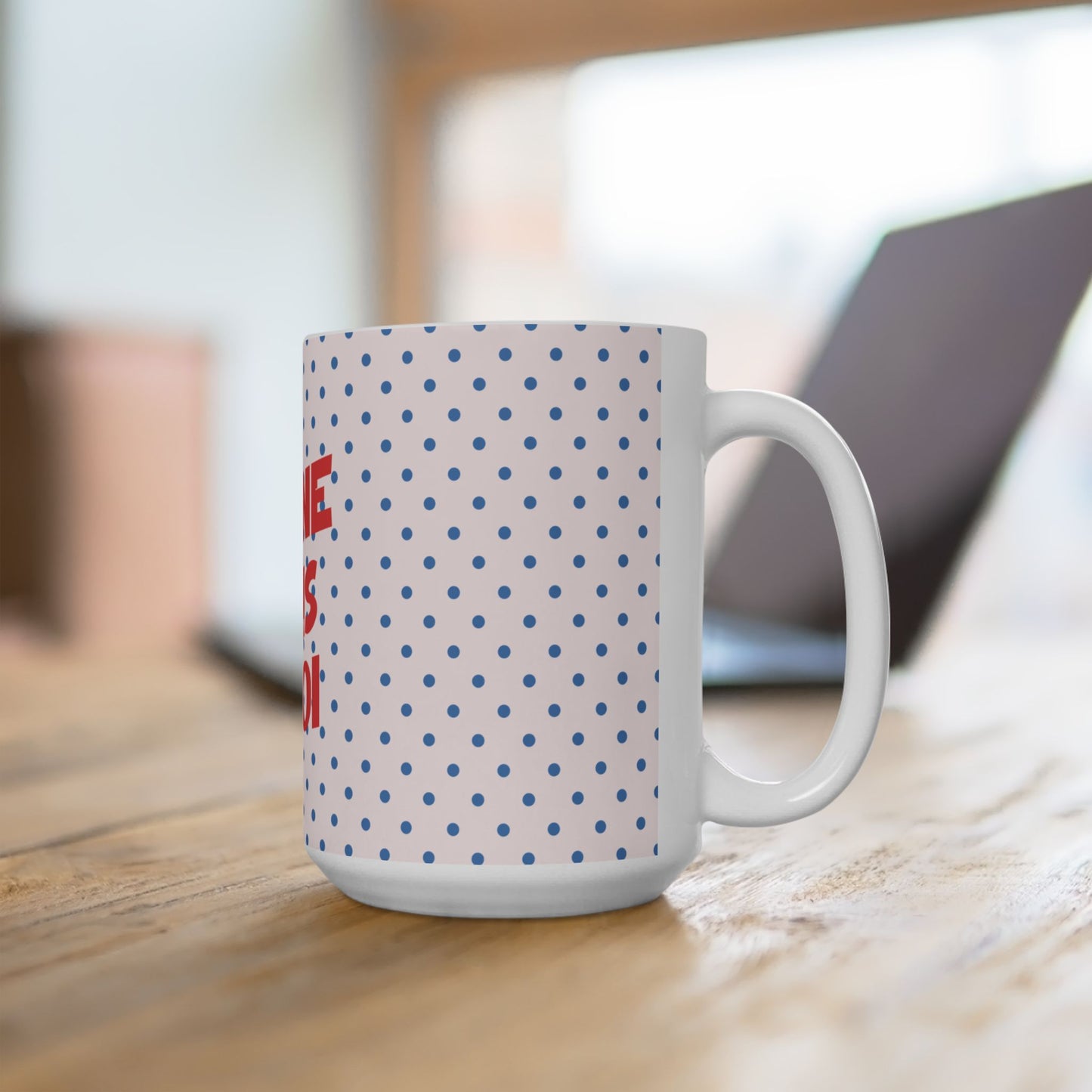 Blue Polka Dot  Ceramic Mug - "Je Ne Sais Quoi"