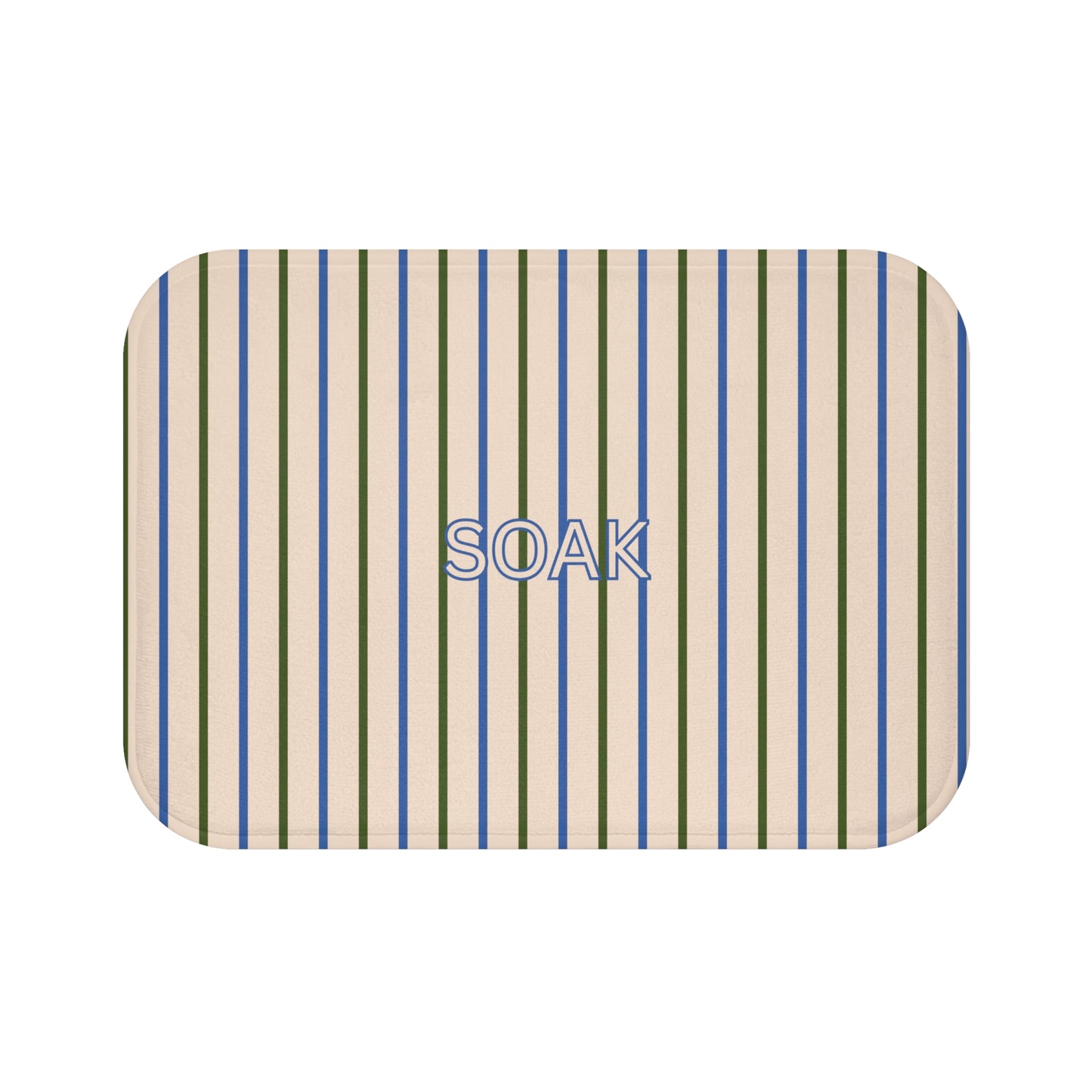 Rectangular mat with striped pattern and 'SOAK' text on a white background