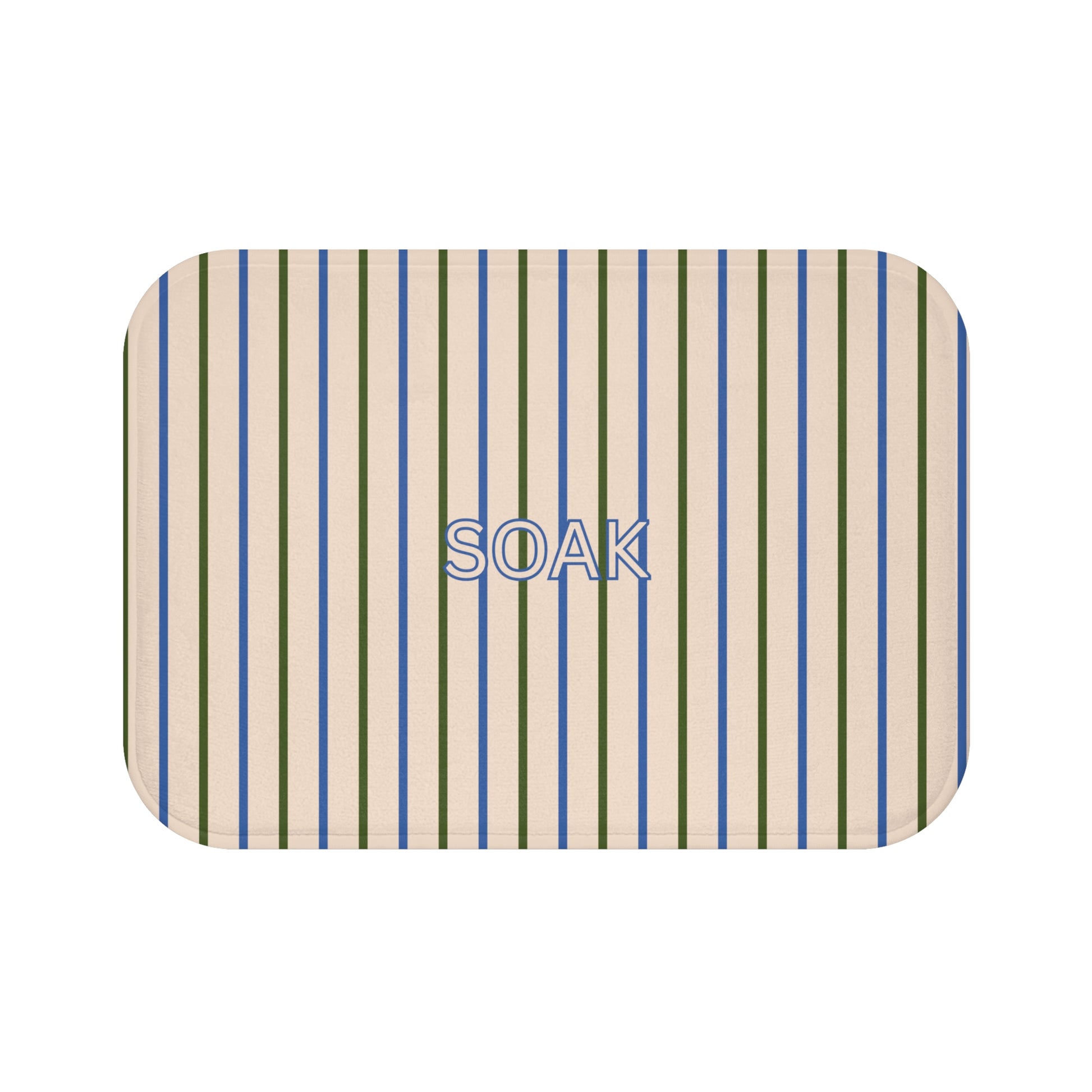 Rectangular mat with striped pattern and 'SOAK' text on a white background