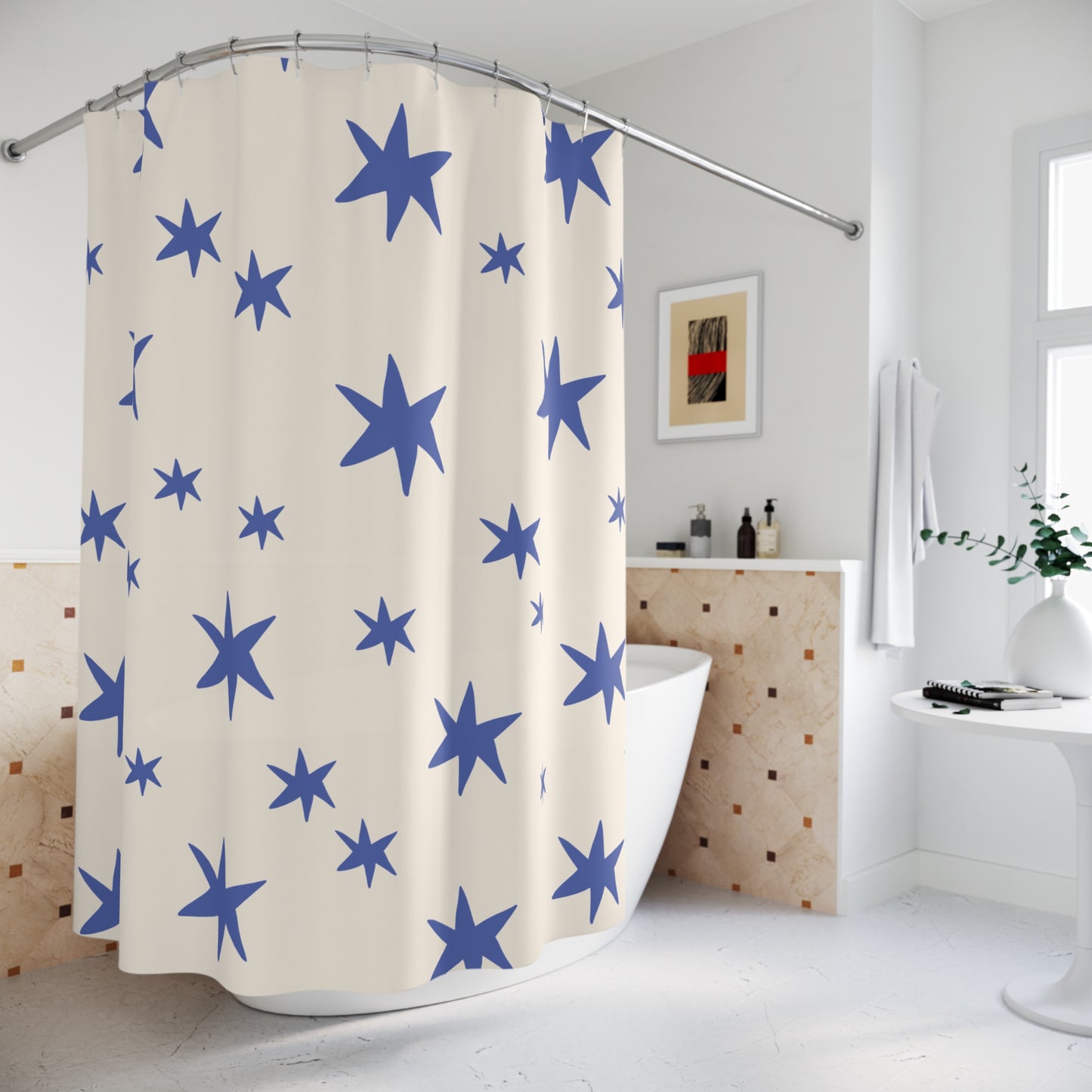 Whimsical Star Pattern Shower Curtain — Girly Bathroom Curtain