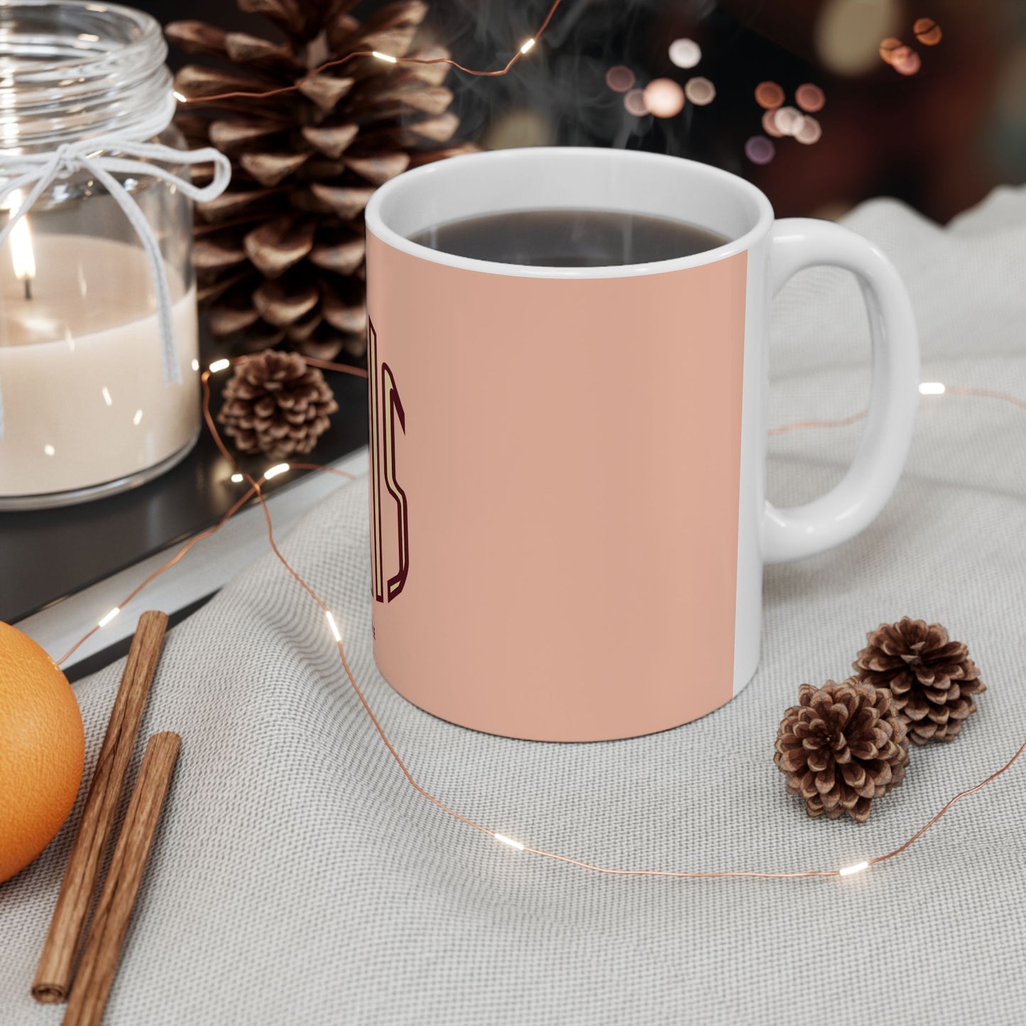 Paris Je T'aime Ceramic Mug — Retro PASTEL PEACH Coffee Cup