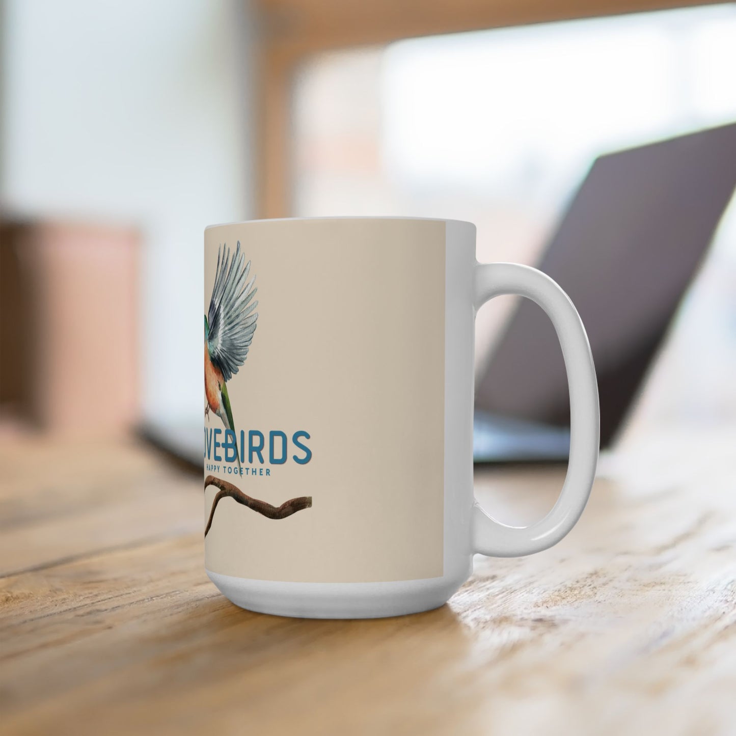 Couples Ceramic Mug — Lovebirds Vintage Bird Illustration Coffee Cup
