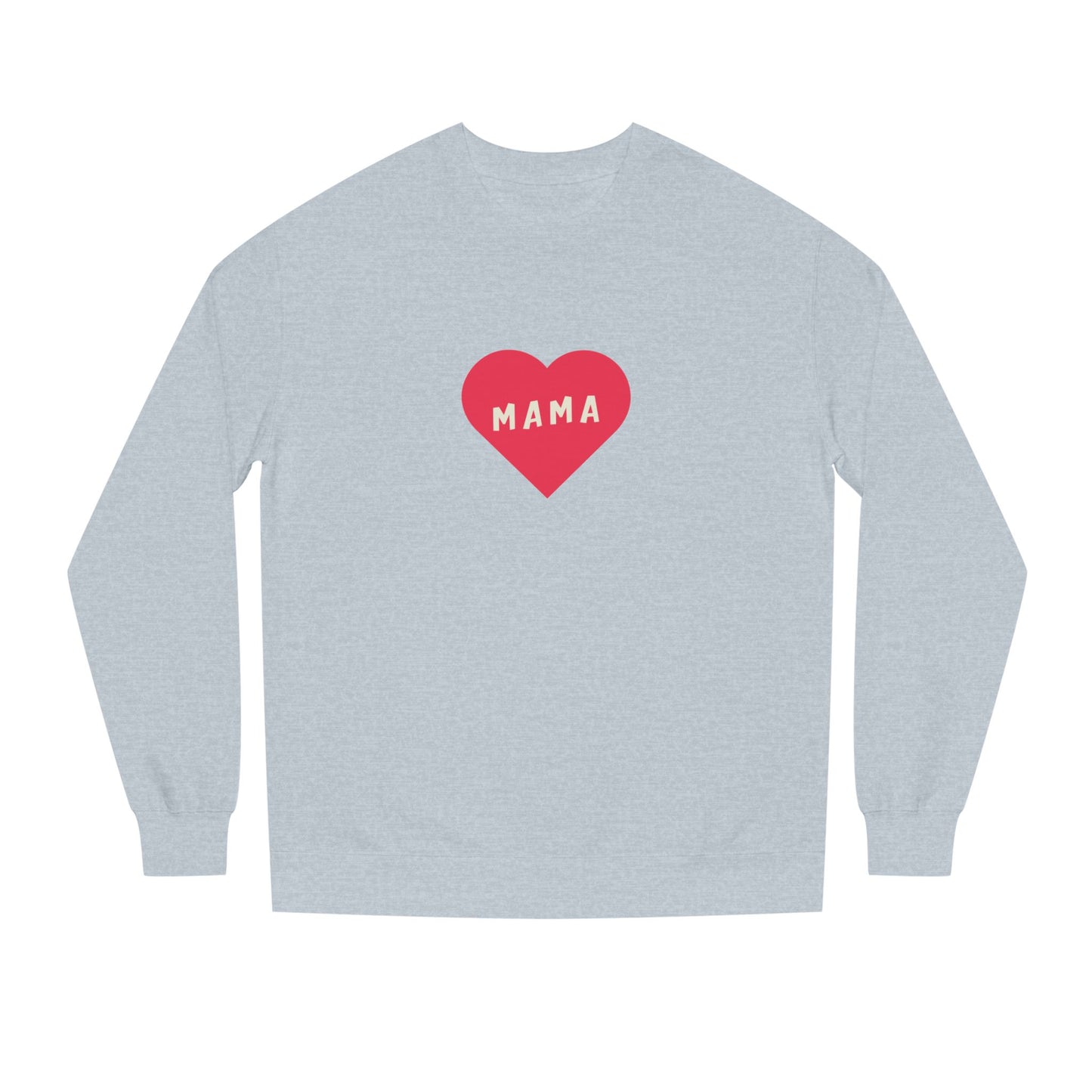 Gray long-sleeve shirt with a red heart and 'MAMA' text on a white background