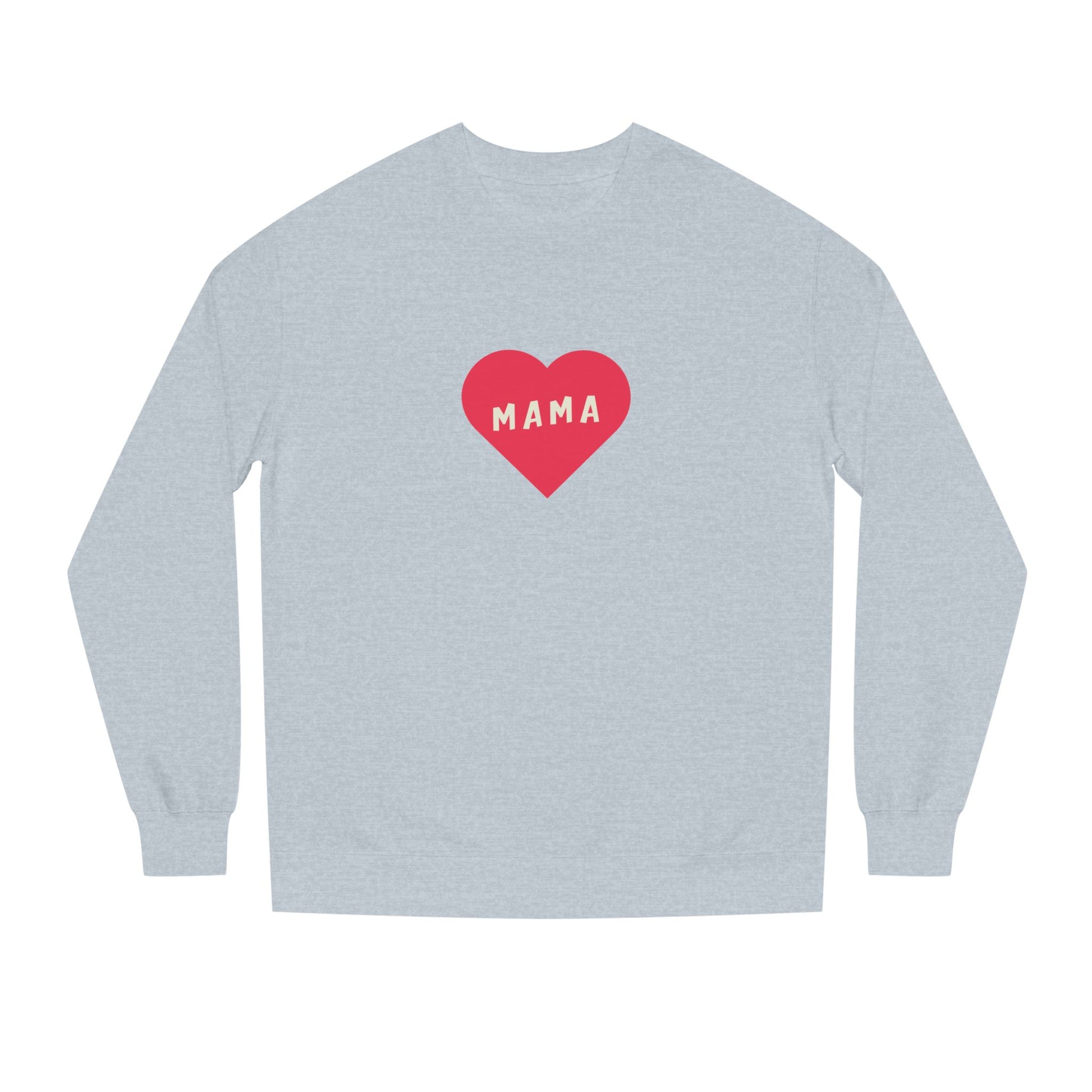 Gray long-sleeve shirt with a red heart and 'MAMA' text on a white background