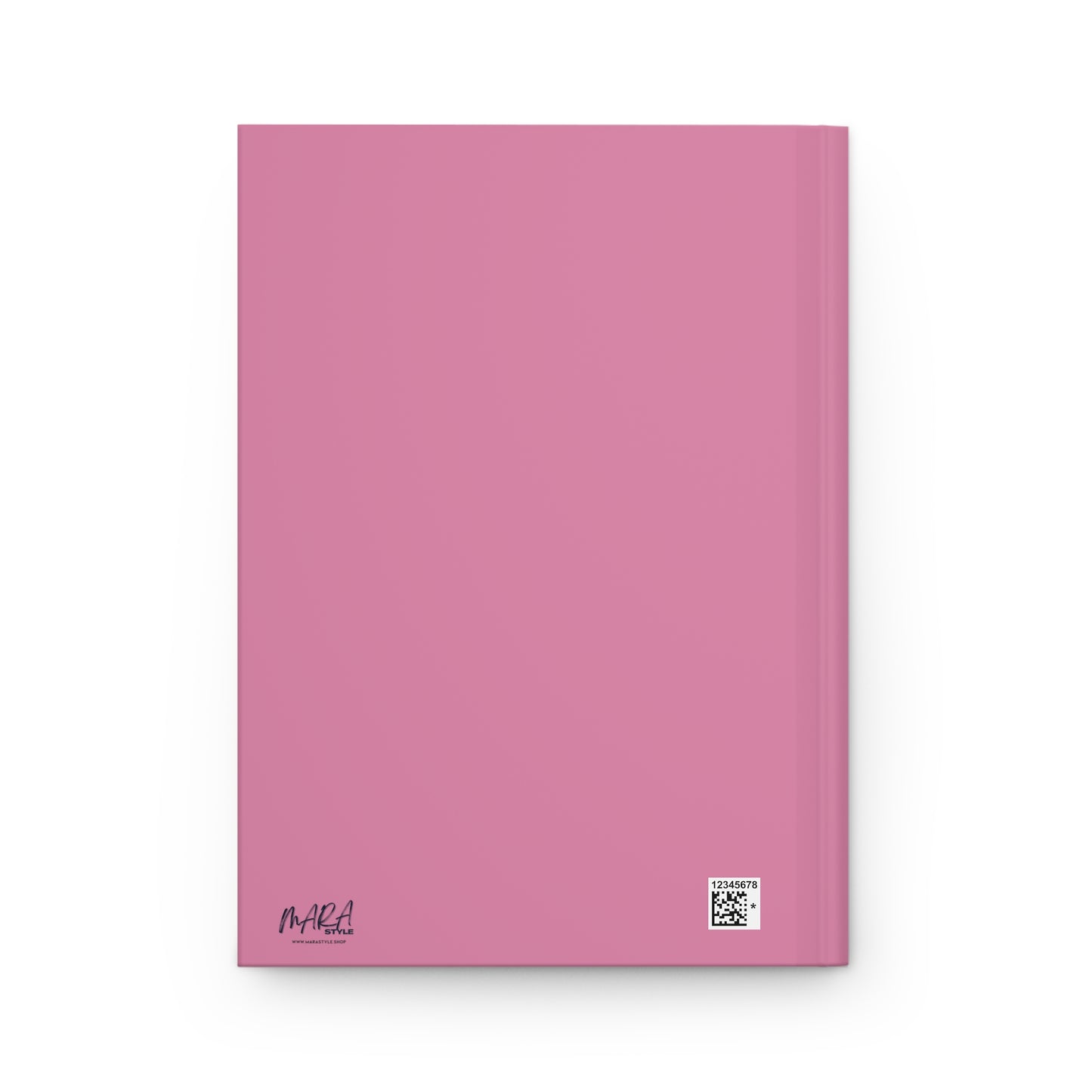 Pink notebook with a QR code and brand logo on a white background