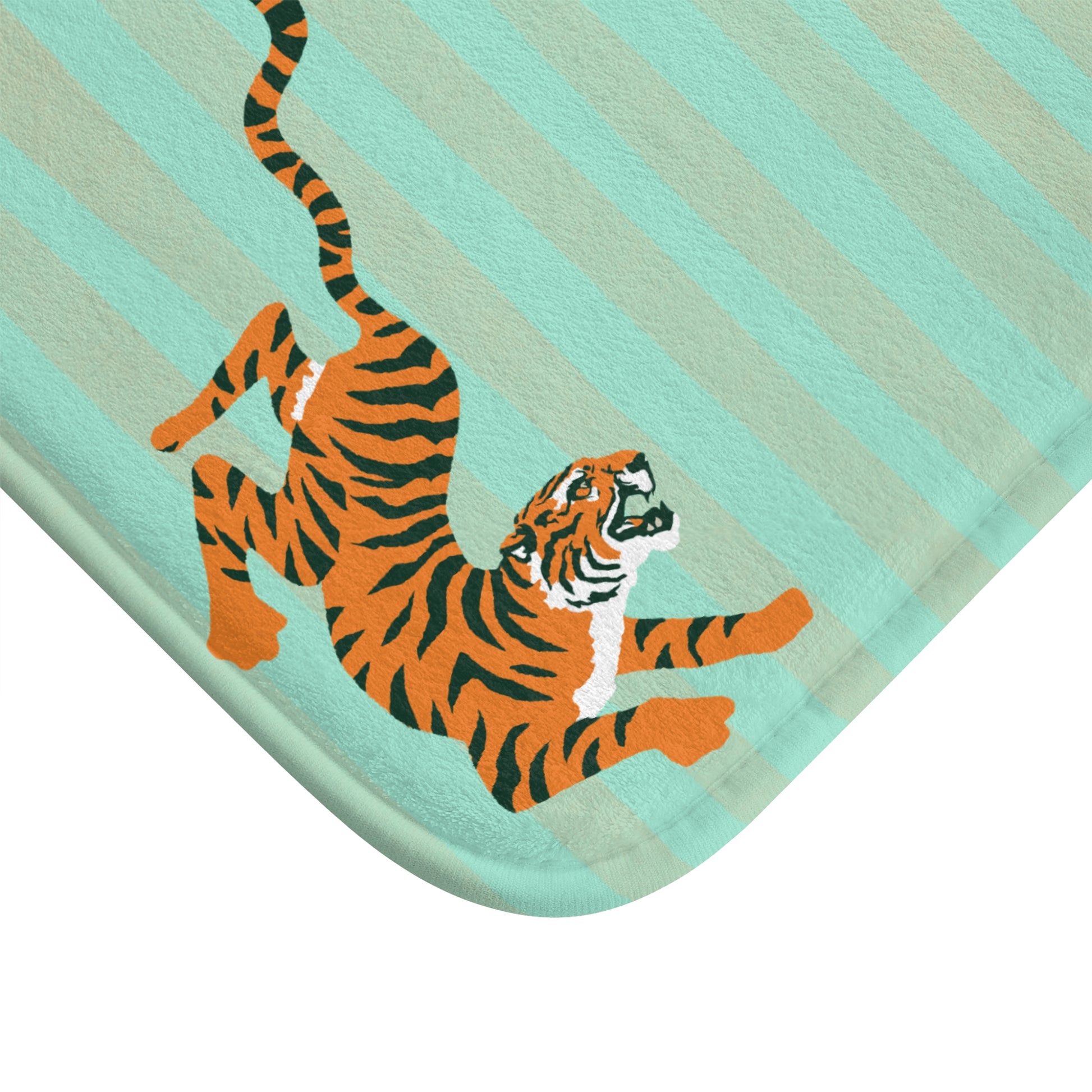 Tiger design on a striped fabric background
