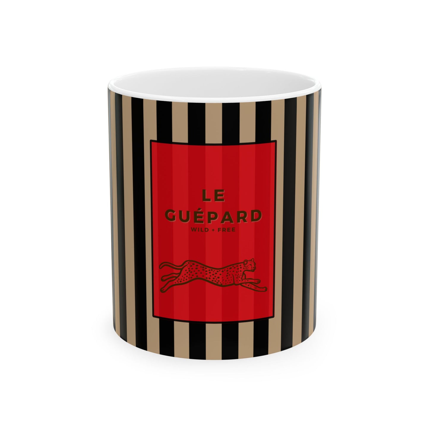 Le Guépard Ceramic Mug, WILD & FREE Collection – Vintage BLACK Striped Coffee Cup