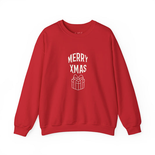 Red sweatshirt with 'Merry Xmas' and a gift icon on a white background