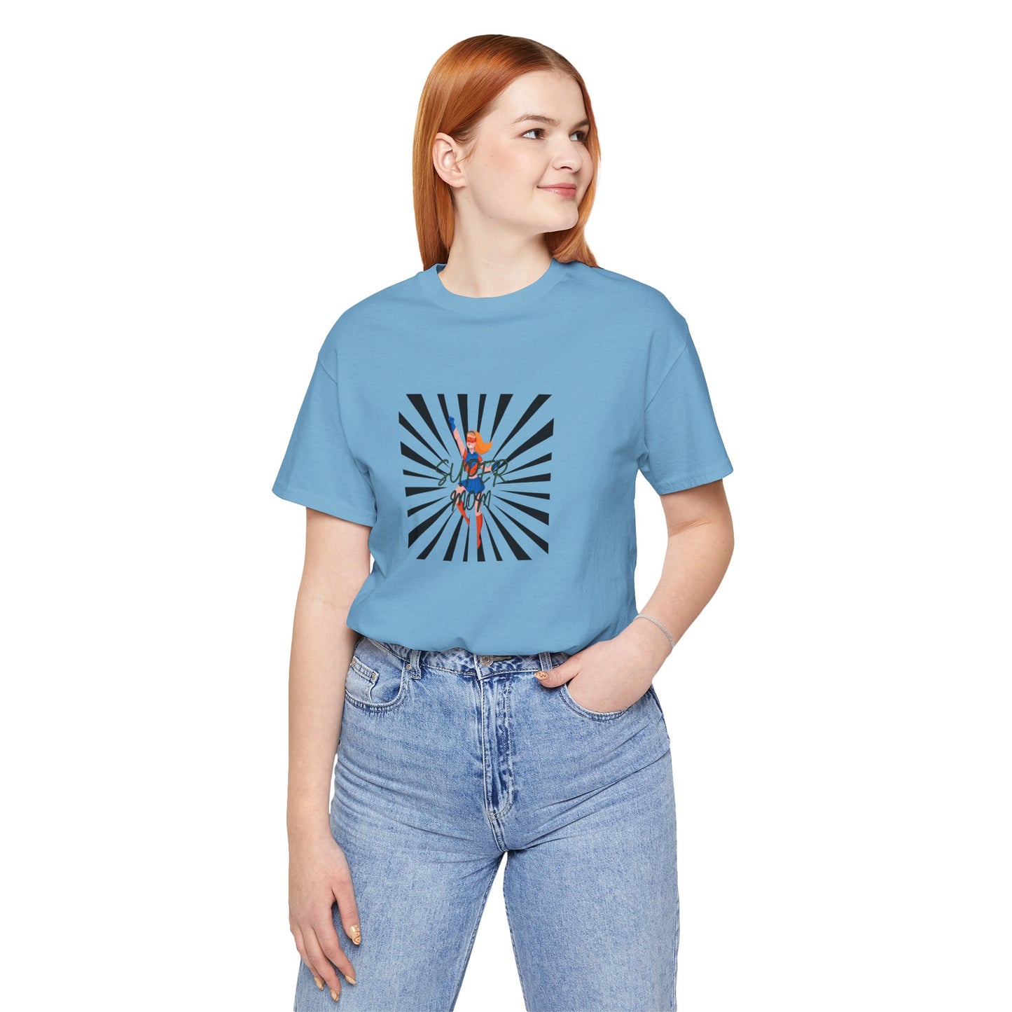Super Mom Hero T-shirt, ocean blue