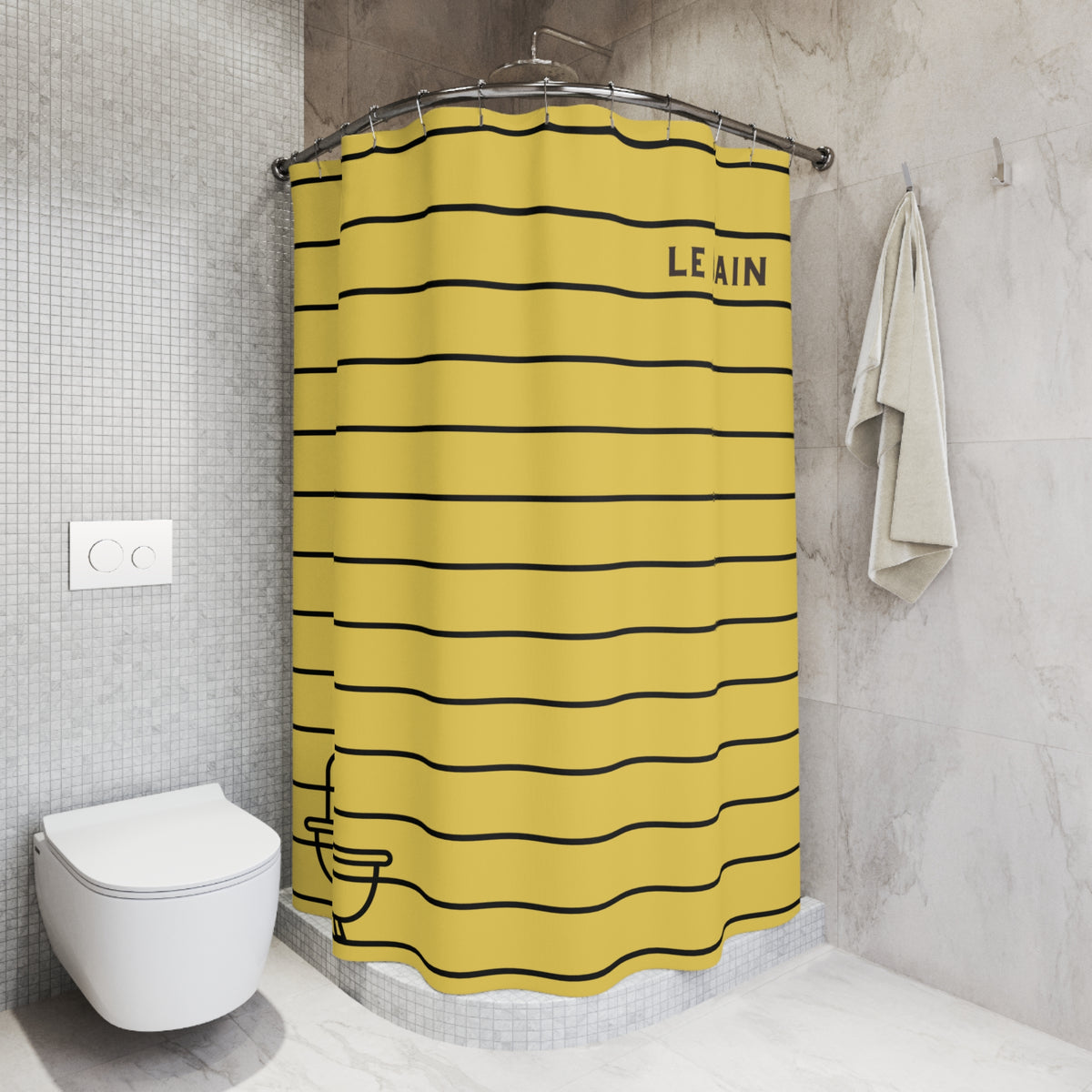 Le Bain Yellow Striped Shower Curtain — Minimalist French Bath Decor