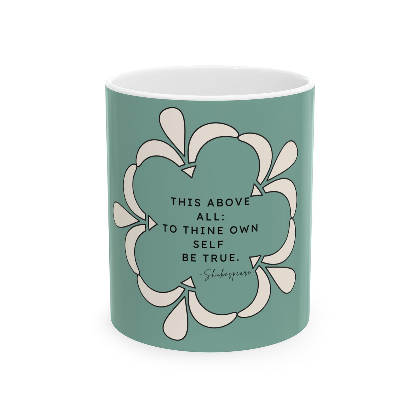 Shakespeare Quote Ceramic Mug, Sage Green — "To Thine Own Self Be True" Inspirational Coffee Cup