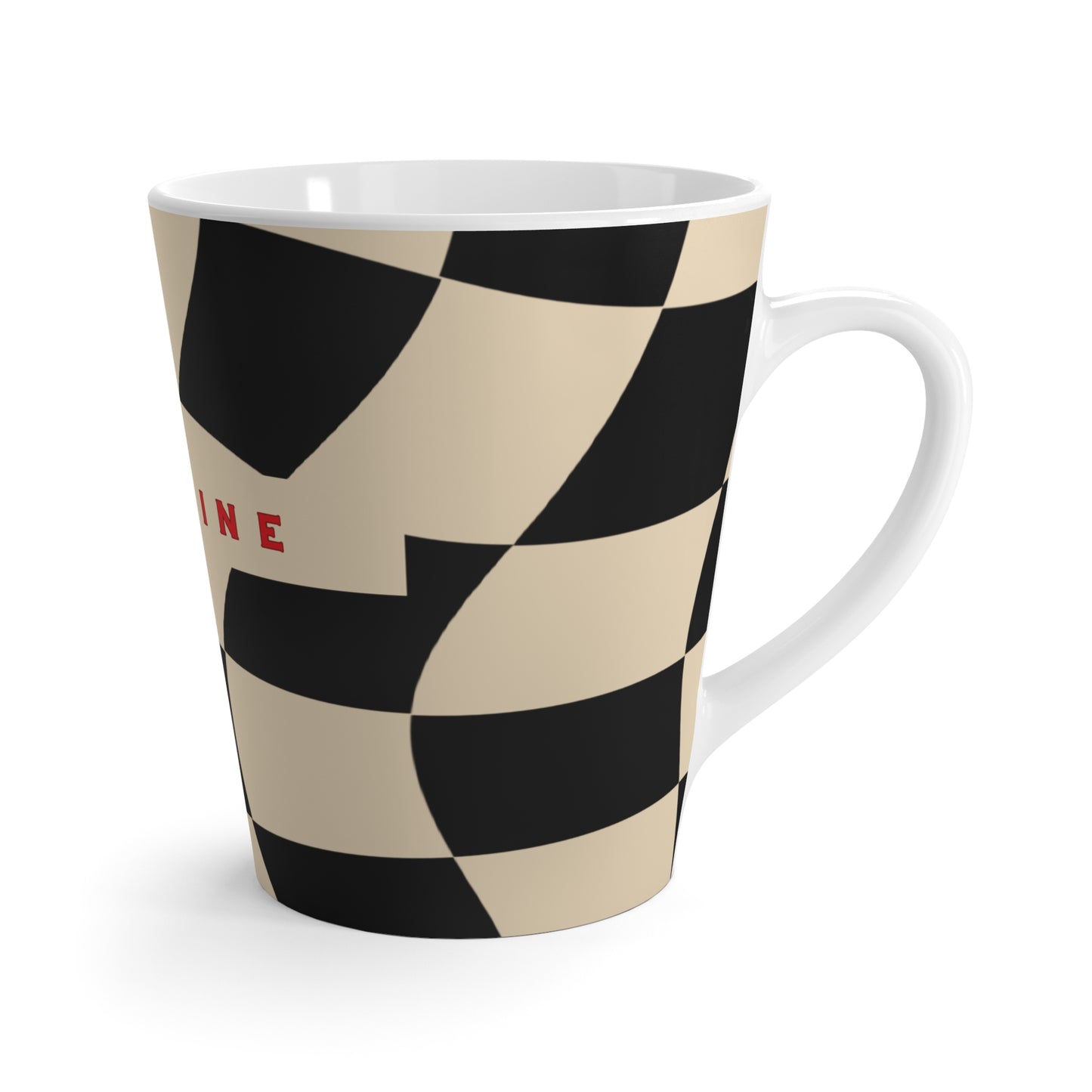 Caffeine Checkerboard Latte Mug – Retro Black & Cream Coffee Cup