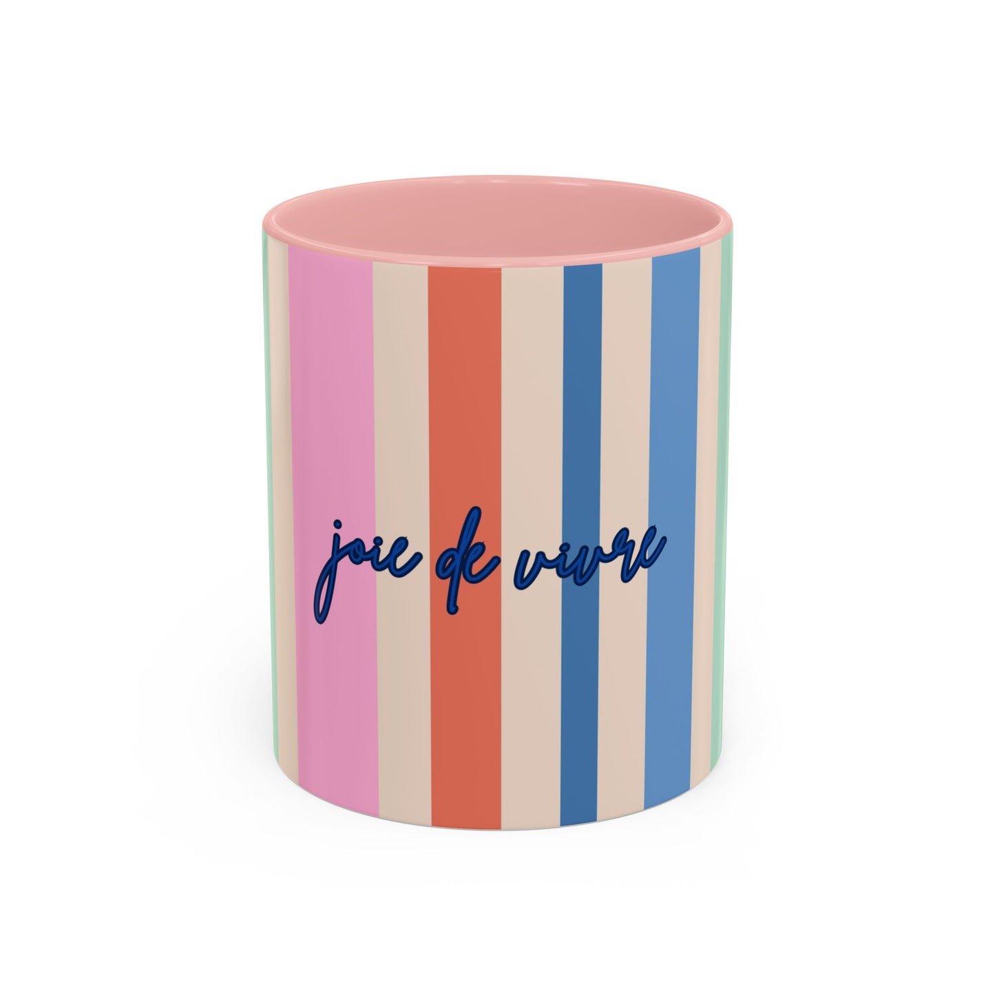 Colorful Striped Accent Coffee Mug, BLUE  – 'Joie de Vivre'