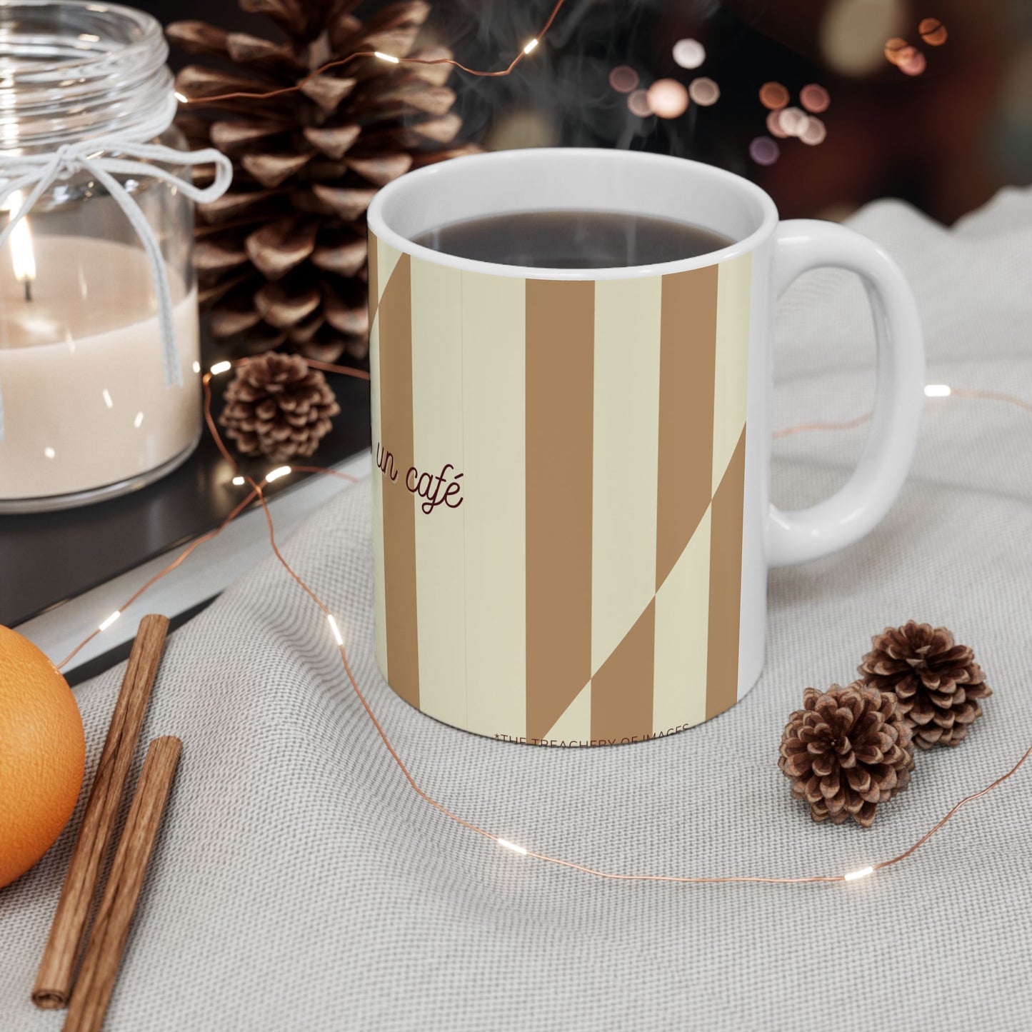 Magritte-Inspired 'This Is Not a Coffee' Ceramic Mug, CREAM — Surrealist Coffee Cup