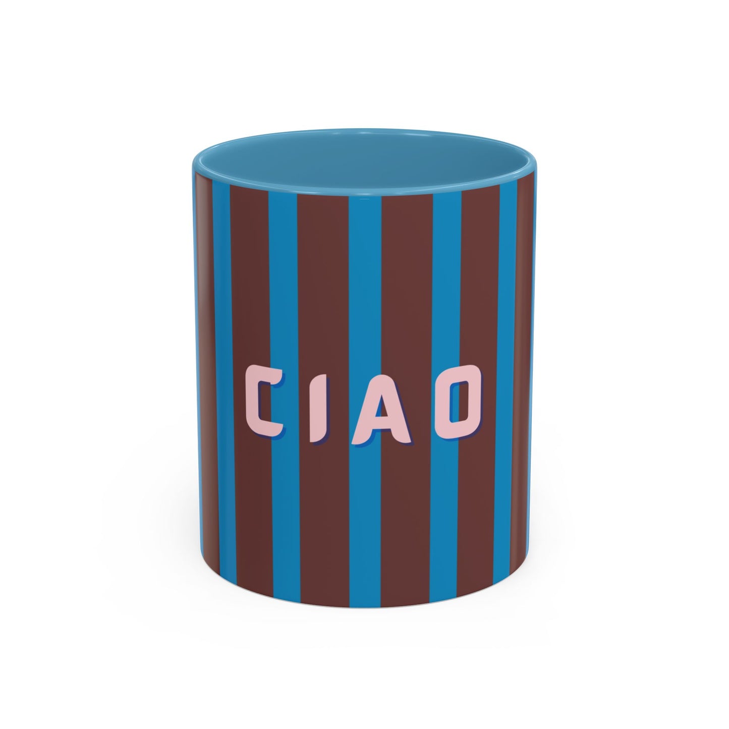 Striped container with 'CIAO' text on a white background