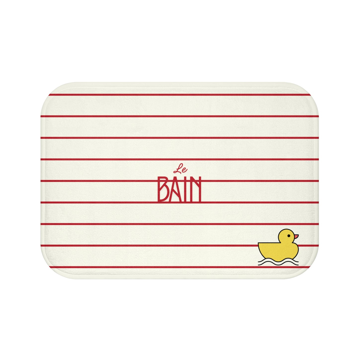 Rubber Duck Bath Mat – Cute 'Le Bain' Red Striped Bathroom Rug for Kids
