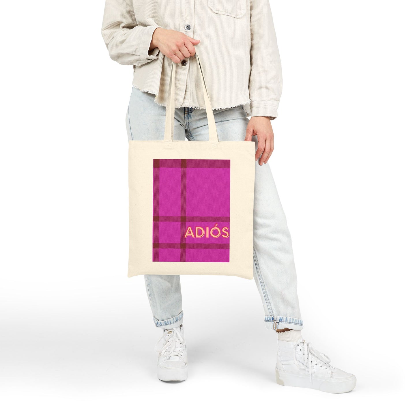 Plaid ADIOS Cotton Canvas Tote Bag