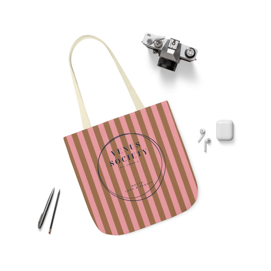 Preppy Pink and Brown Striped Venus Canvas Tote, Venus Society