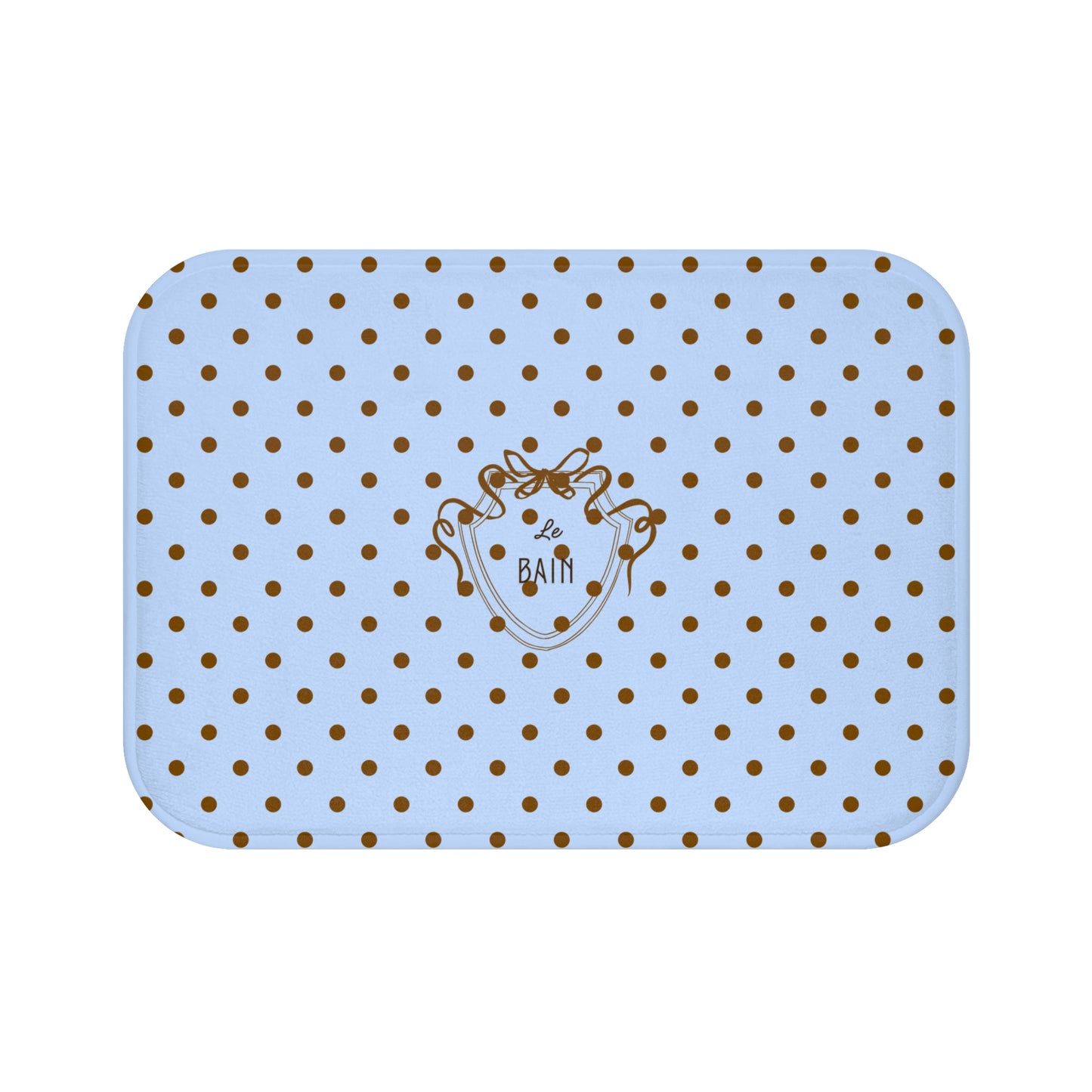 Polka Dot "Le Bain" Bath Mat — Pastel Blue & Brown Bathroom Rug
