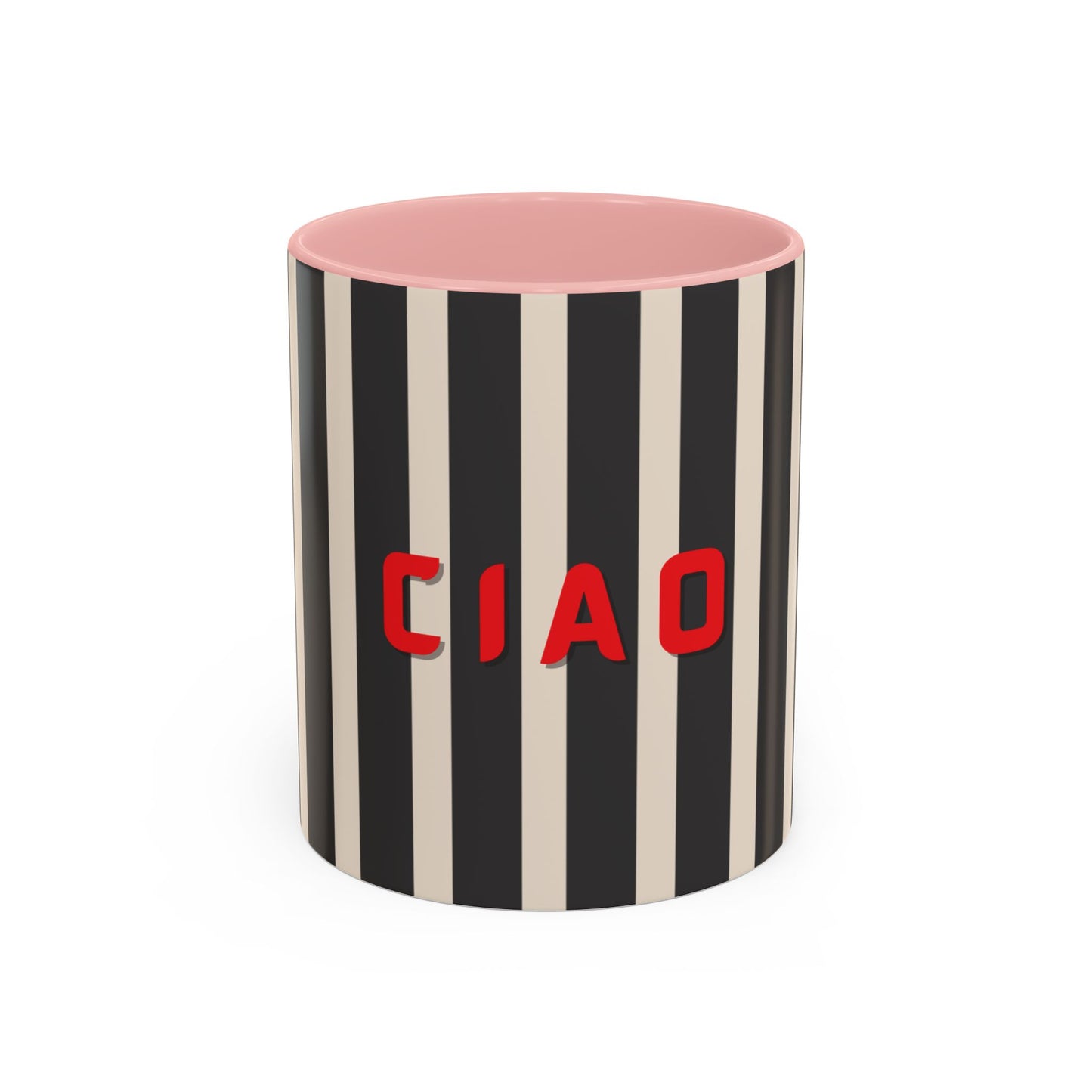 Striped container with 'CIAO' text on a white background