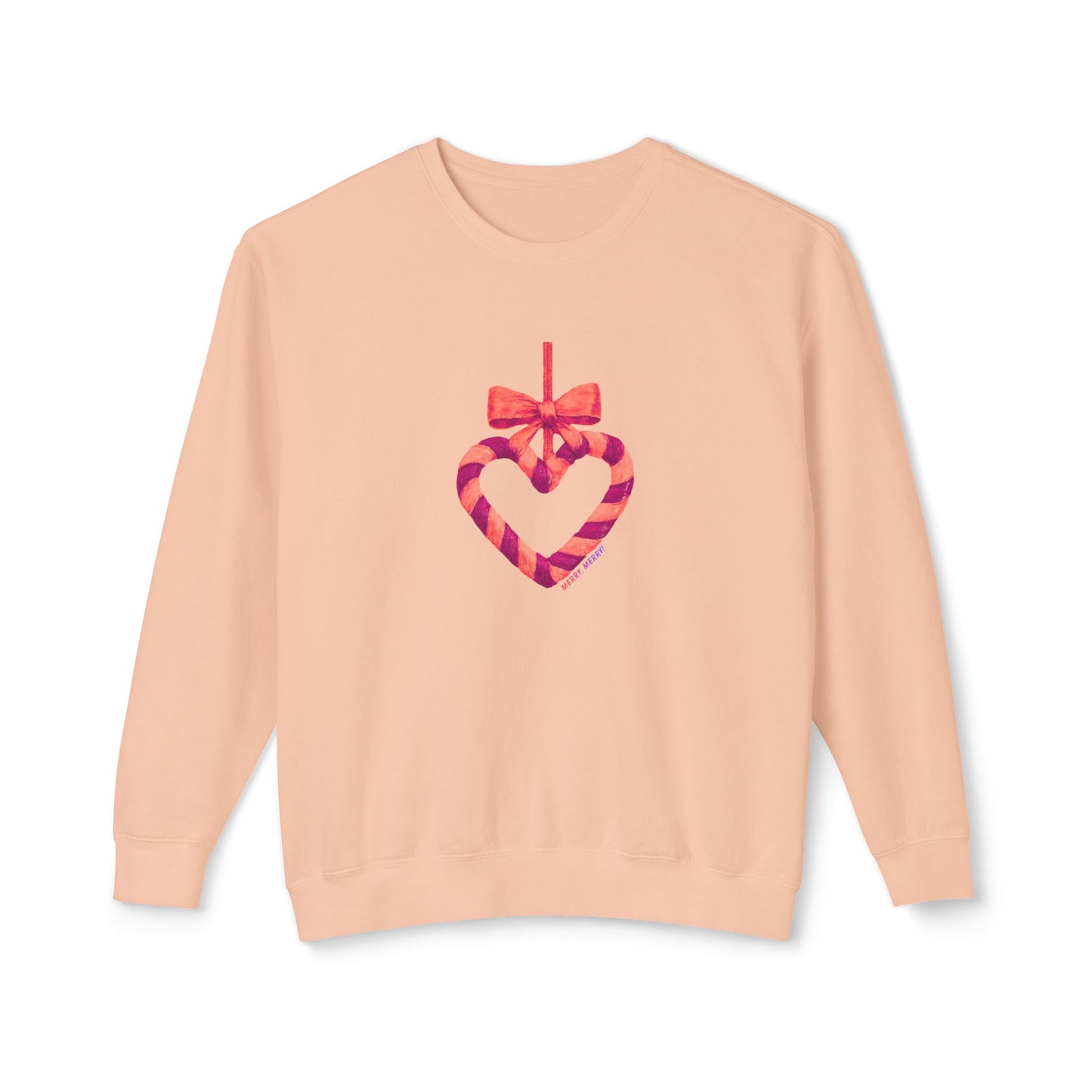 Pink sweatshirt with a heart and bow design on a white background