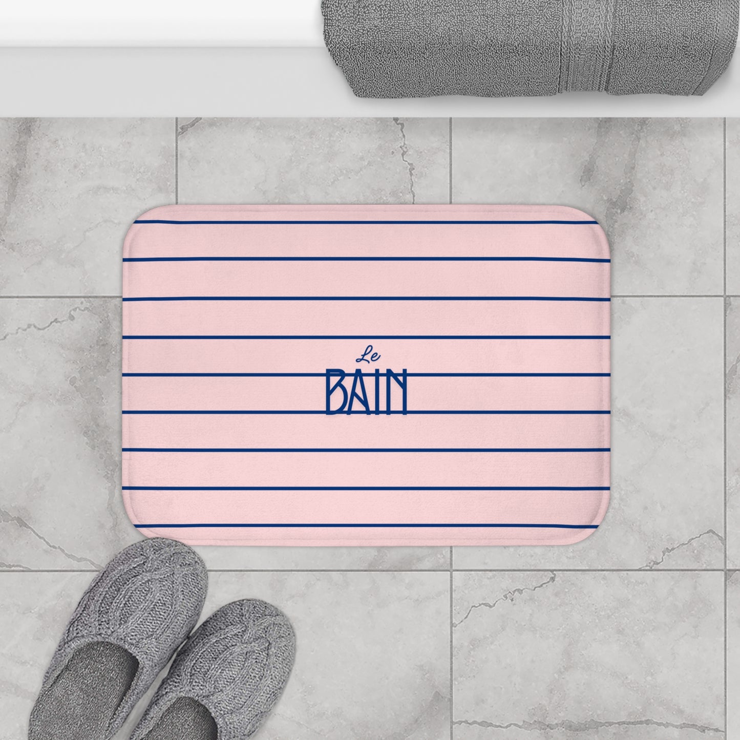 Le Bain Ballet Pink Bath Mat — French-Inspired Blue Stripe Bathroom Rug