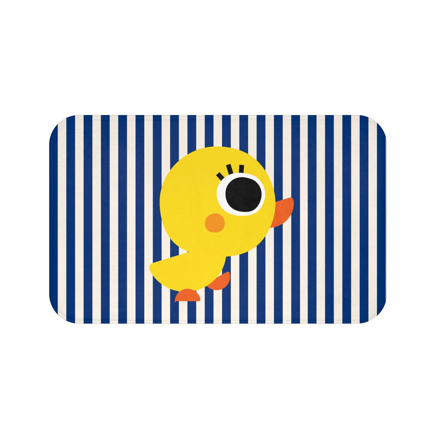 Yellow duck on a blue and white striped background