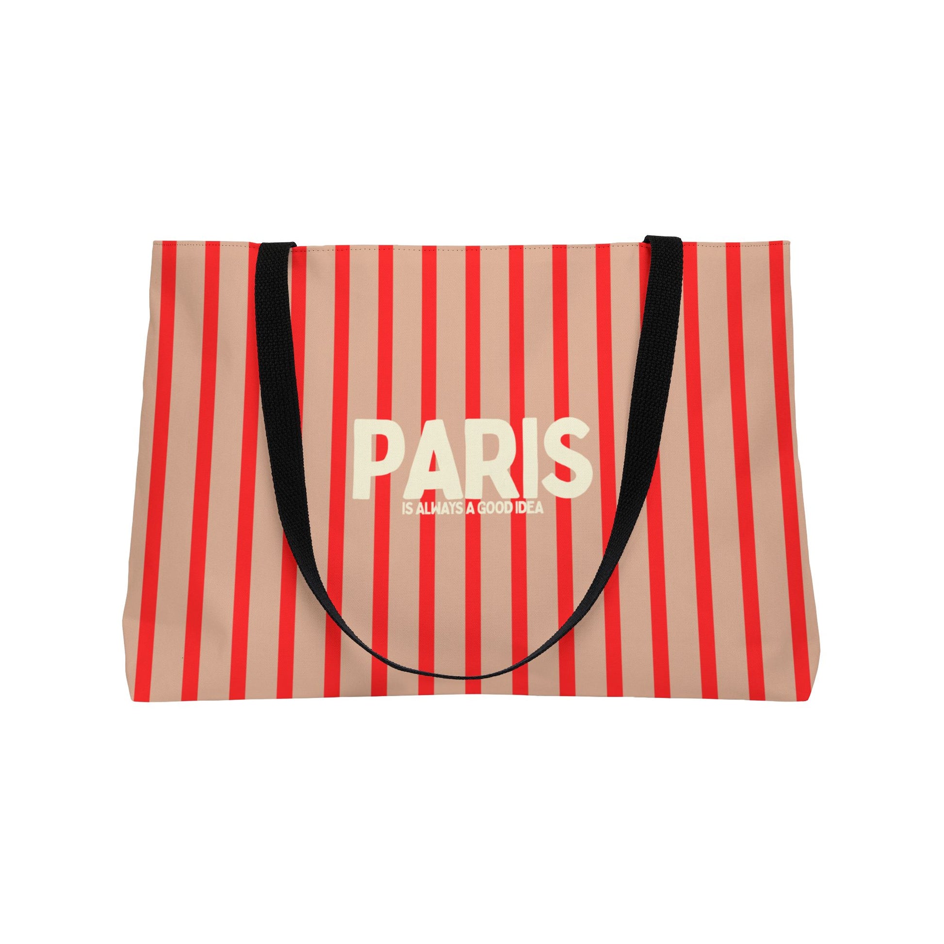Striped bag with 'PARIS' text on a white background