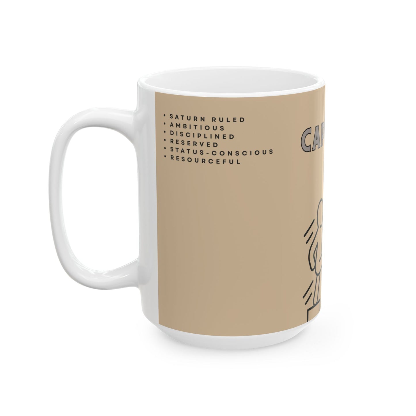 Mug with text and design on a beige background