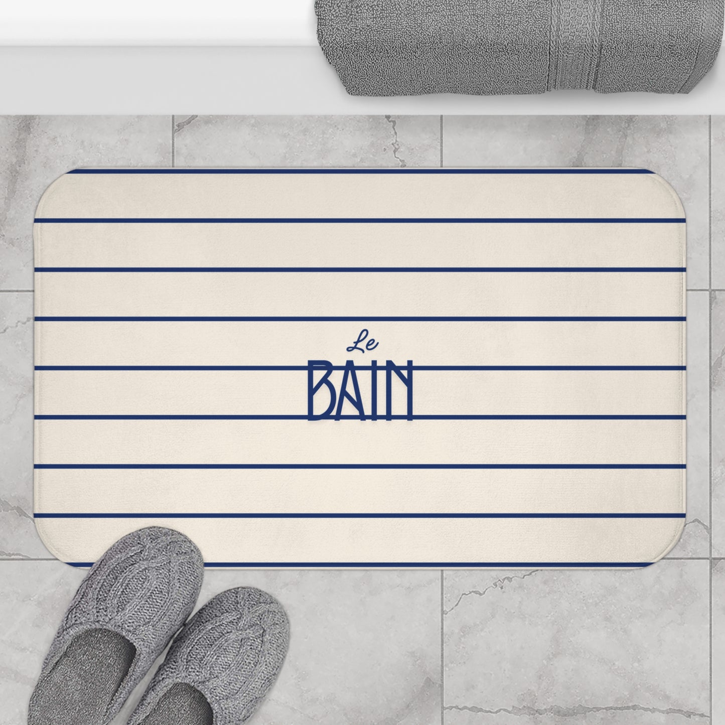 Le Bain Striped Bath Mat — French-Inspired Blue Stripe Bathroom Rug