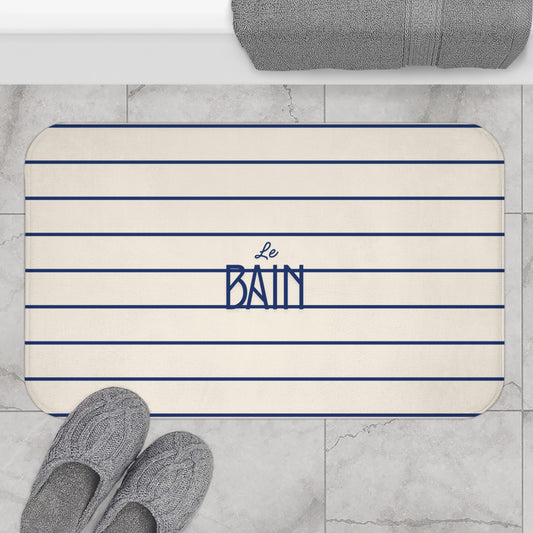 Le Bain Striped Bath Mat — French-Inspired Blue Stripe Bathroom Rug