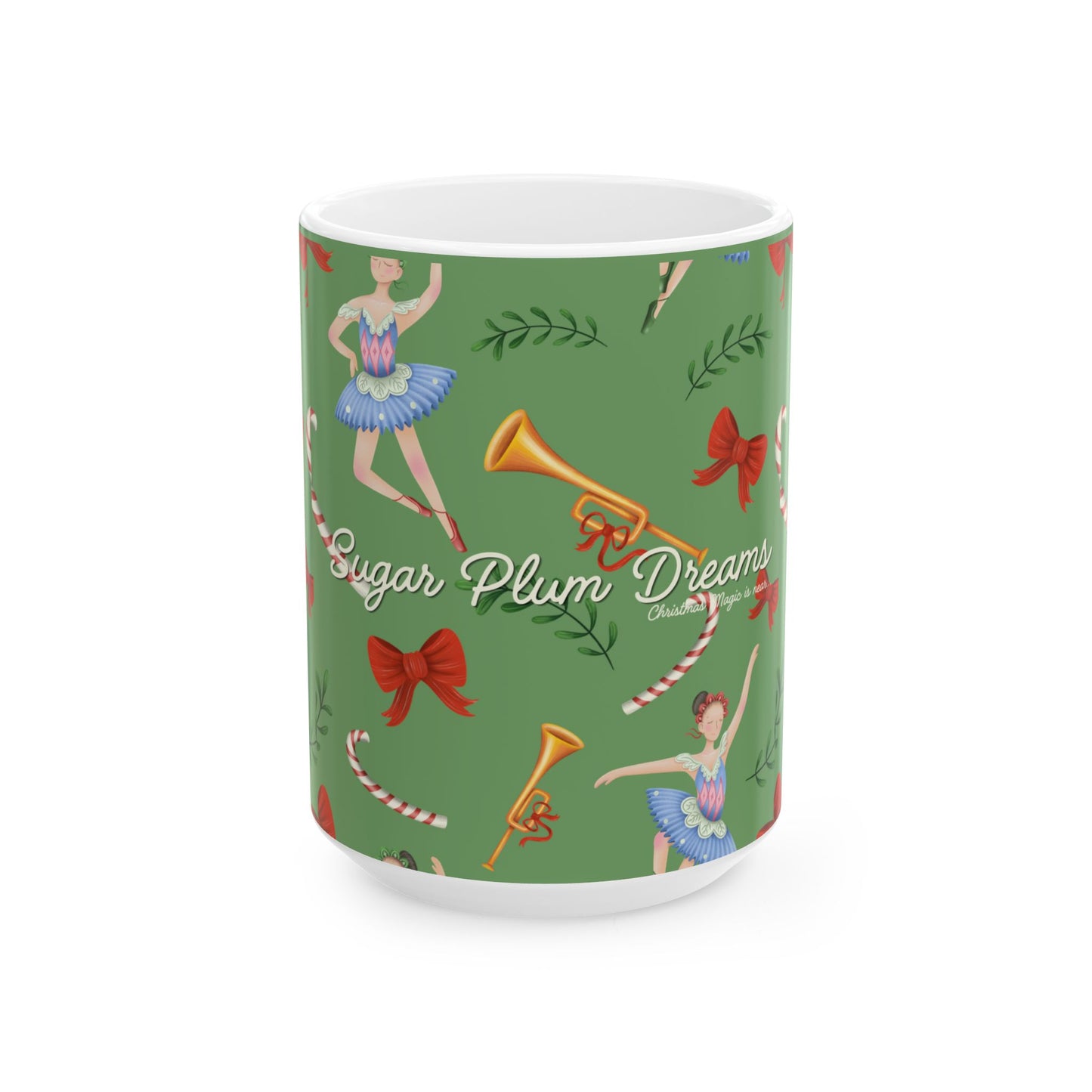 Nutcracker Ballet Mug, Mint Green – 'Sugar Plum Dreams' Holiday Ceramic Coffee Cup (11oz & 15oz)