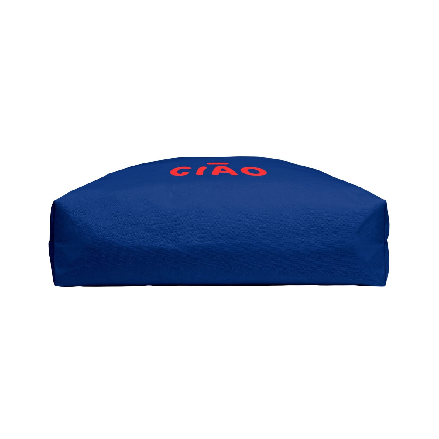 Blue pet bed with 'CIAÓ' text on a white background