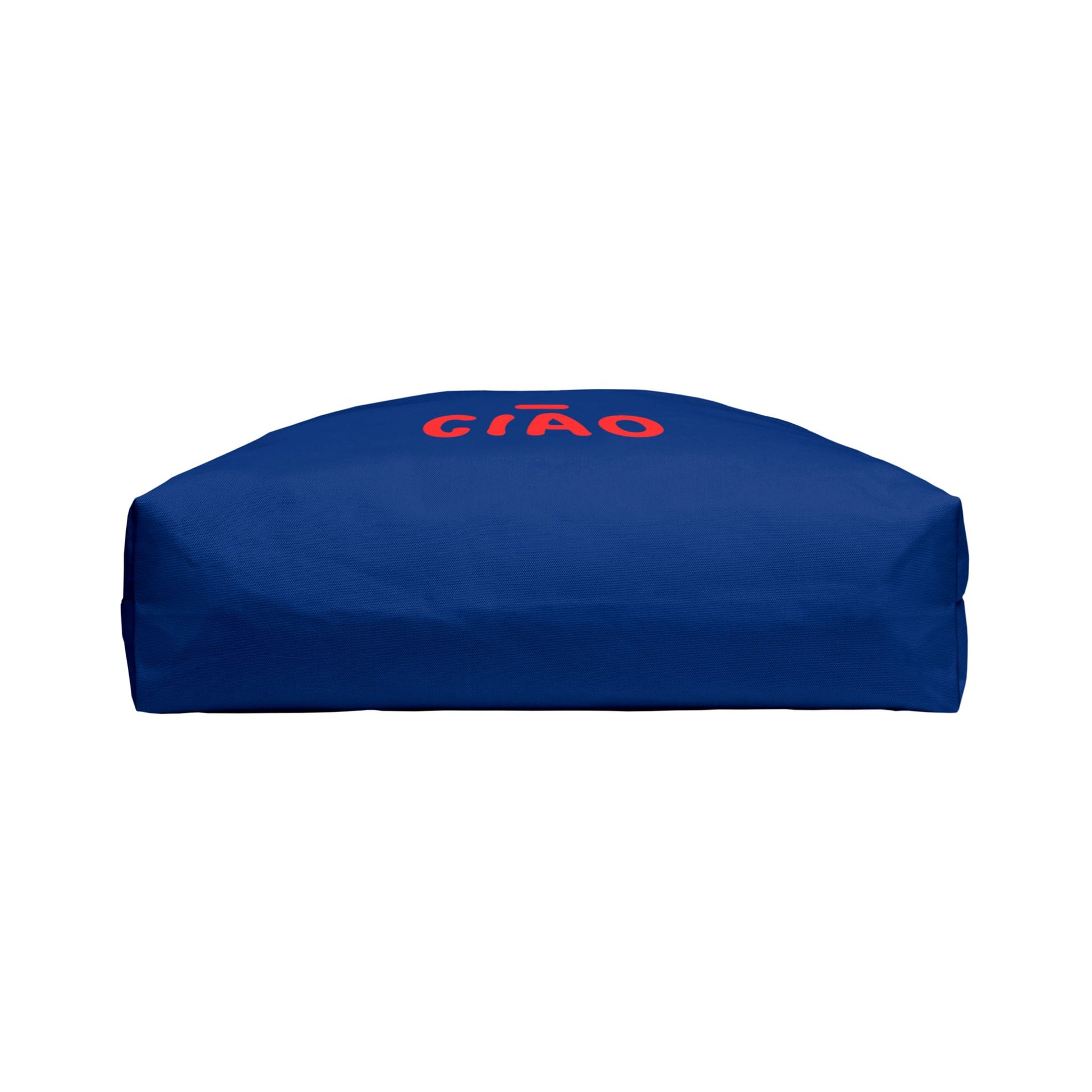Blue pet bed with 'CIAÓ' text on a white background