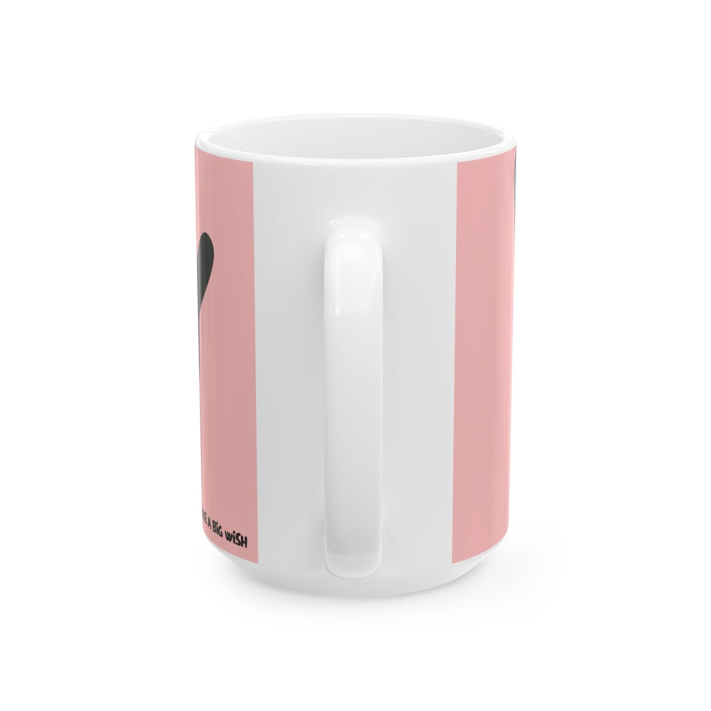 White mug with pink stripes on a white background