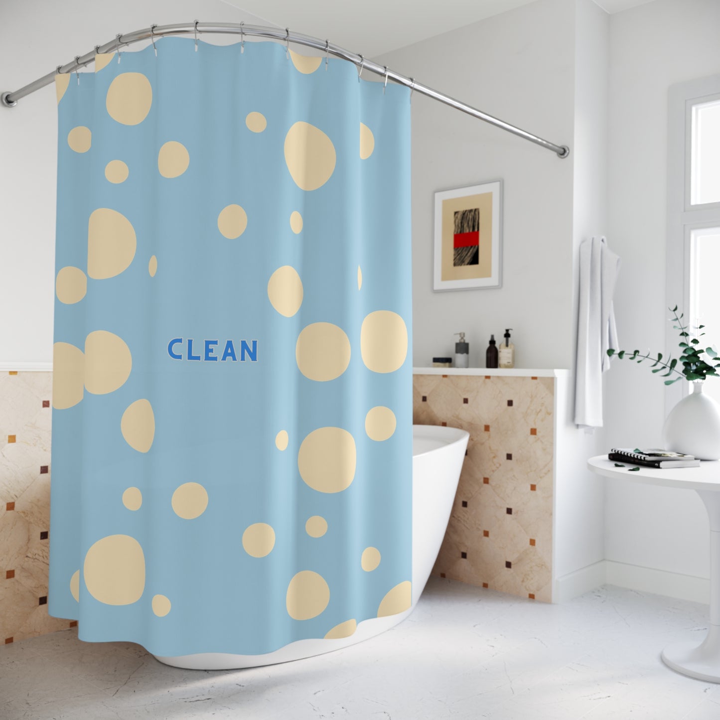 Clean Blue Bubble Shower Curtain — Playful Kid's Bathroom Décor