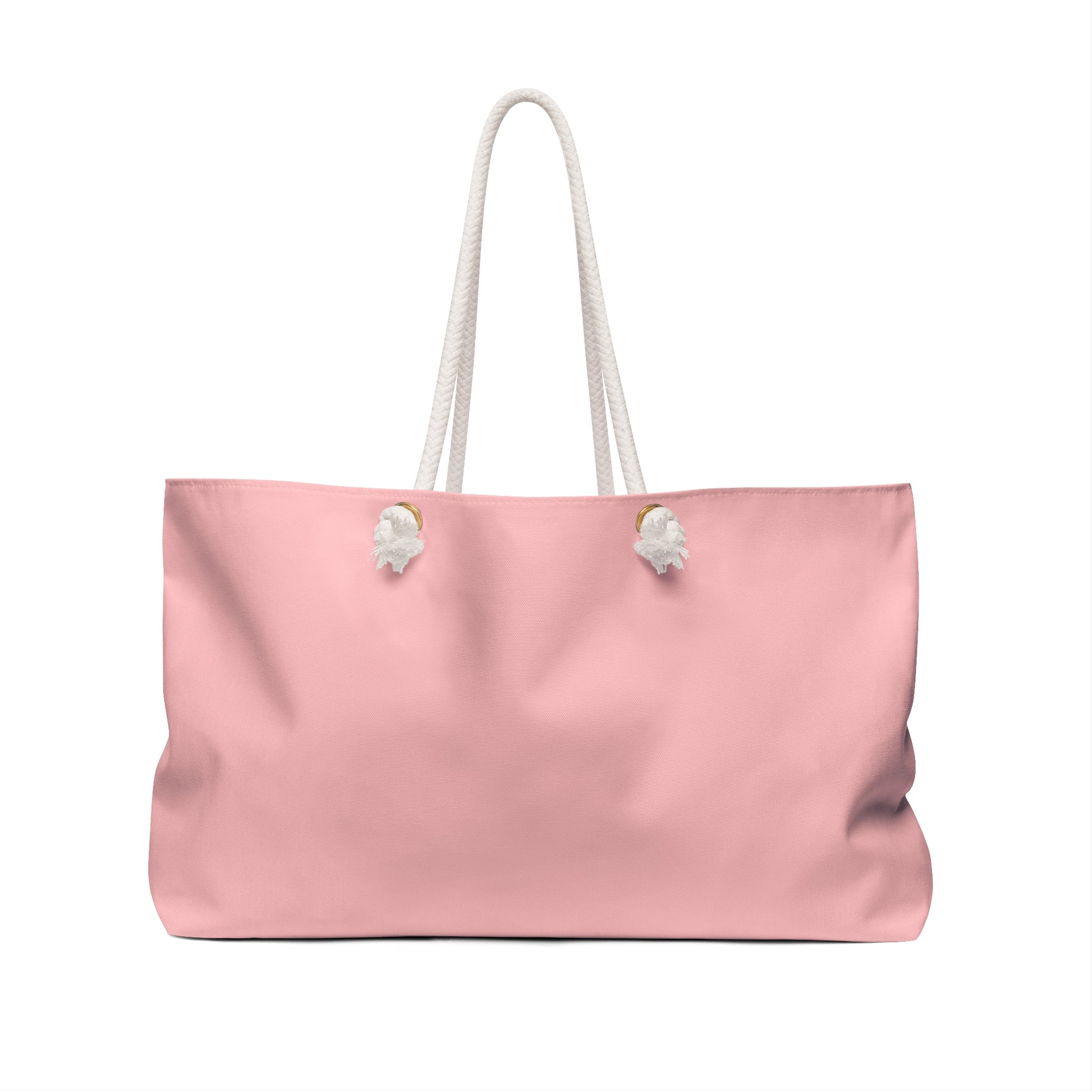 Pink tote bag with white handles on a white background