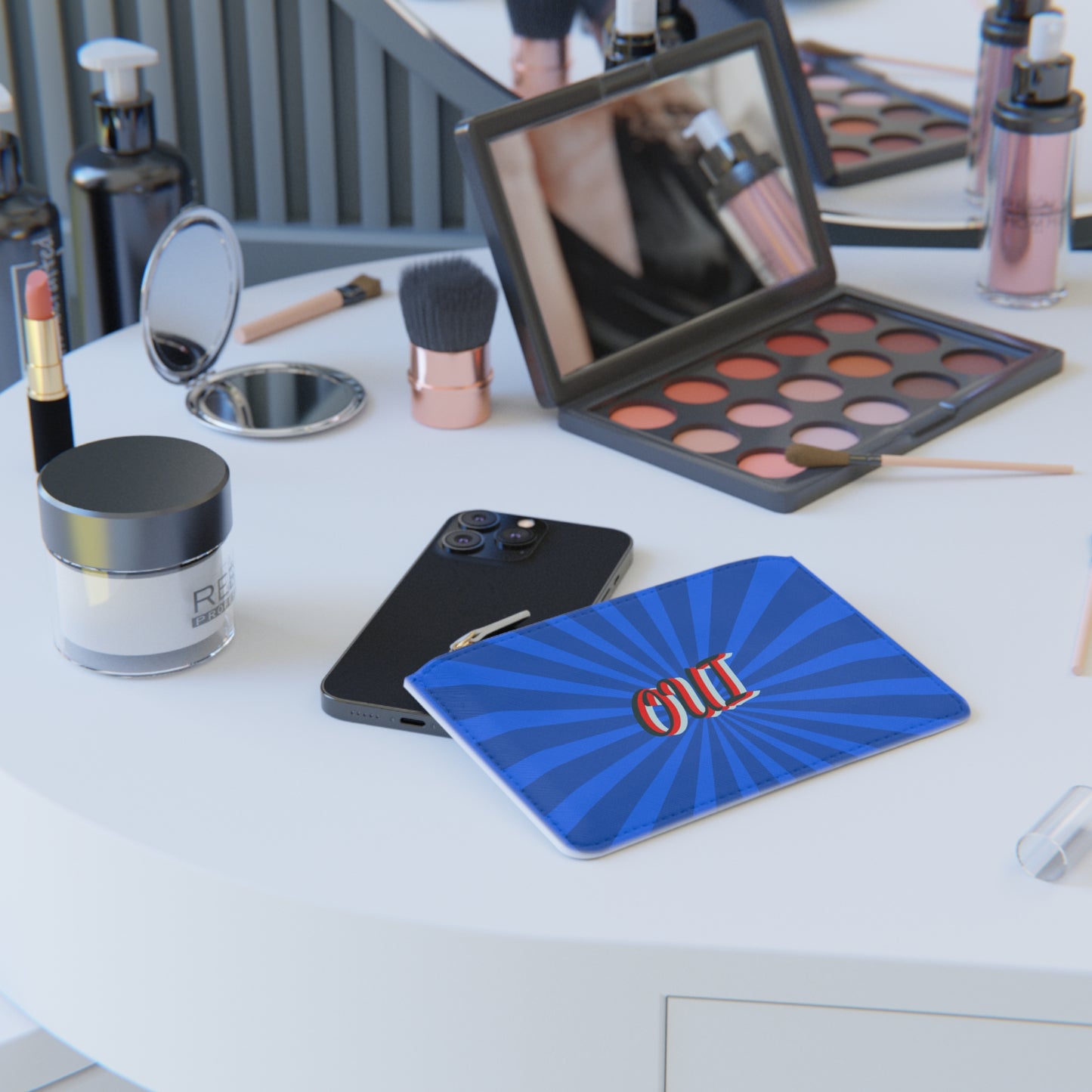 Mini Clutch — Retro "Oui" Zip Pouch in Electric Blue